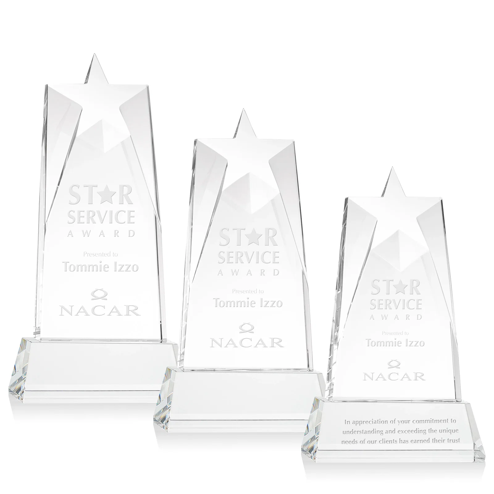 Custom Optical Crystal Tower Award with Star-Shaped Cutout for team milestone celebrations