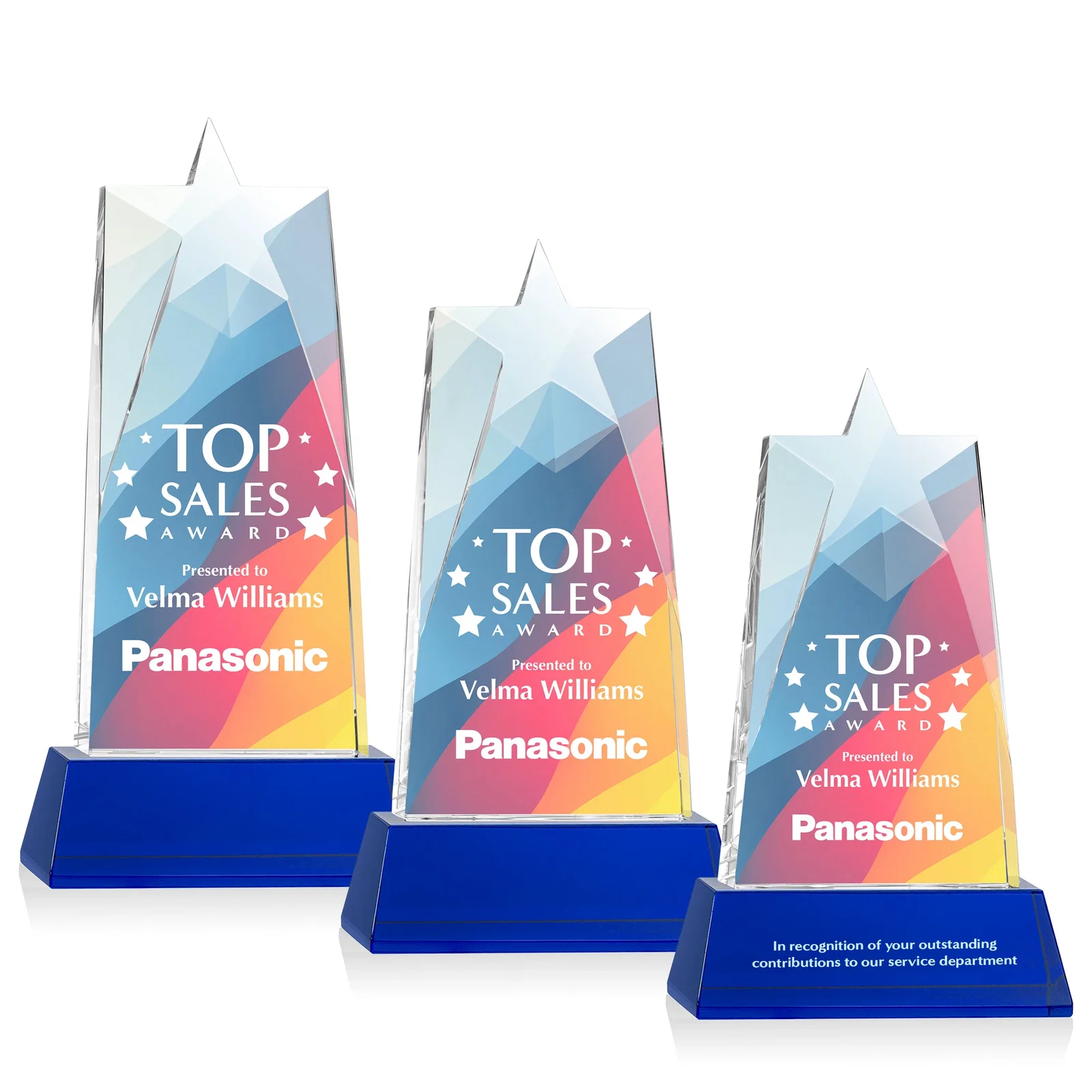 Custom printed Optical Crystal Tower Award with Star-Shaped Cutout for corporate award ceremonies