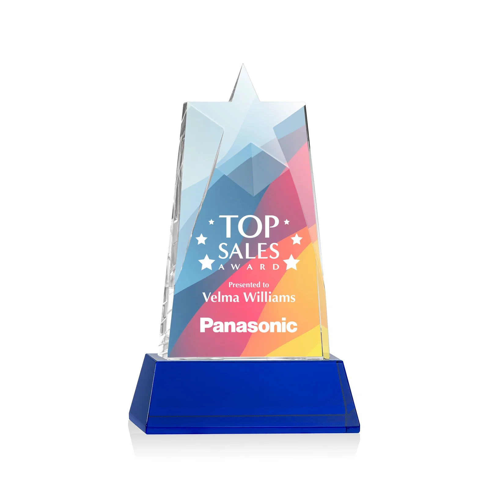 Custom printed Optical Crystal Tower Award with Star-Shaped Cutout for service anniversary gifts