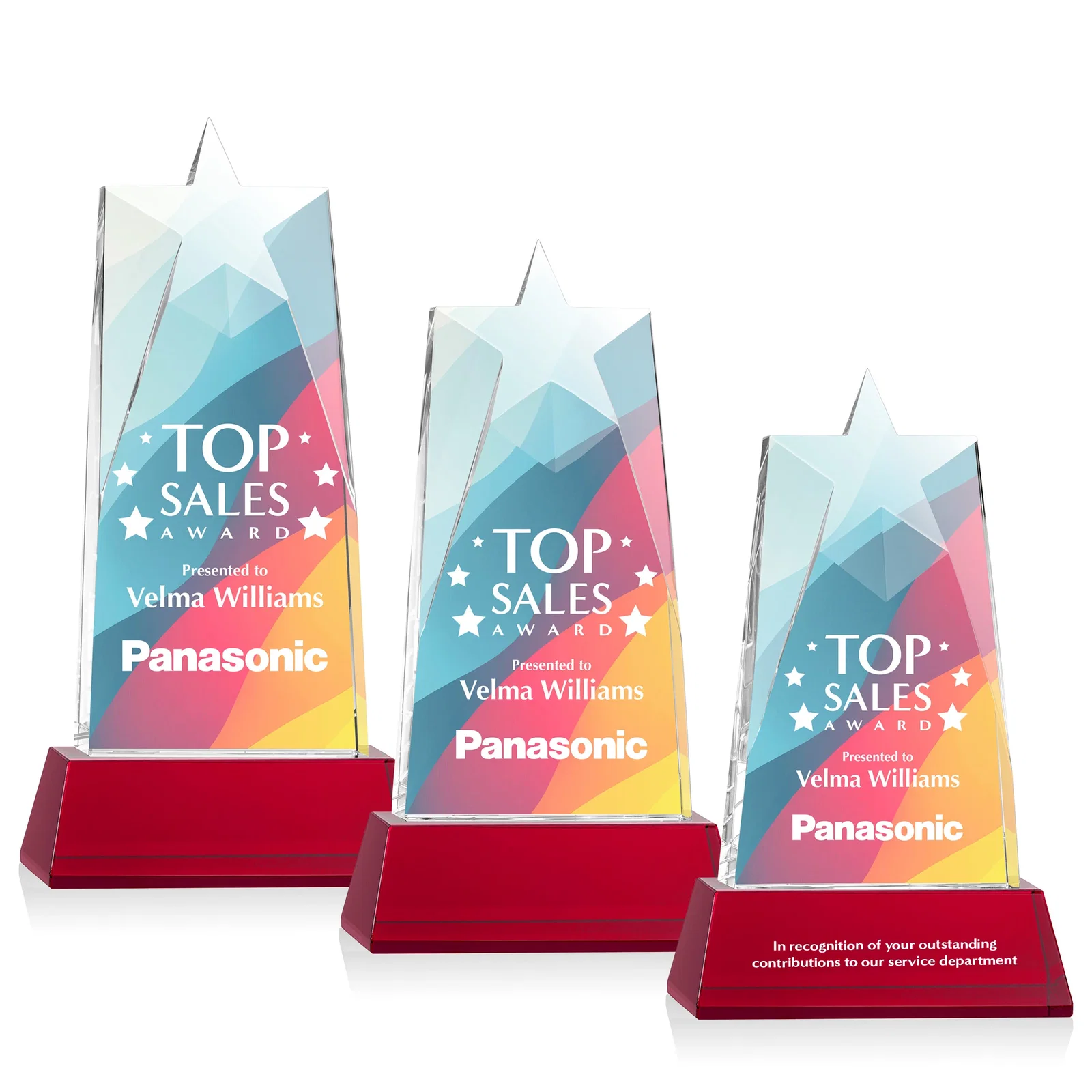 Custom printed Optical Crystal Tower Award with Star-Shaped Cutout for team milestone celebrations