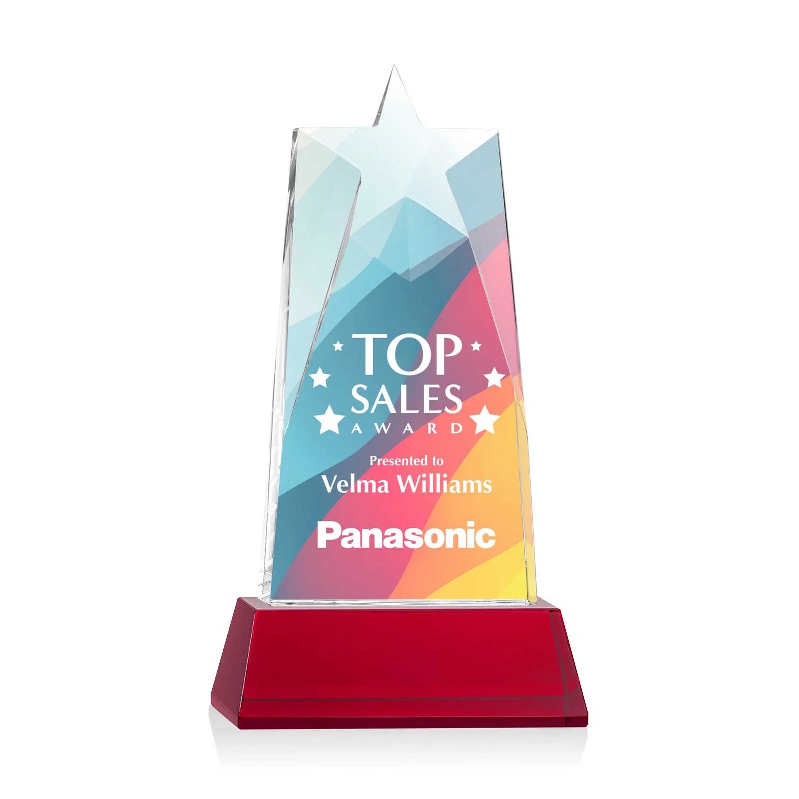 Custom printed Optical Crystal Tower Award with Star-Shaped Cutout for graduation ceremonies