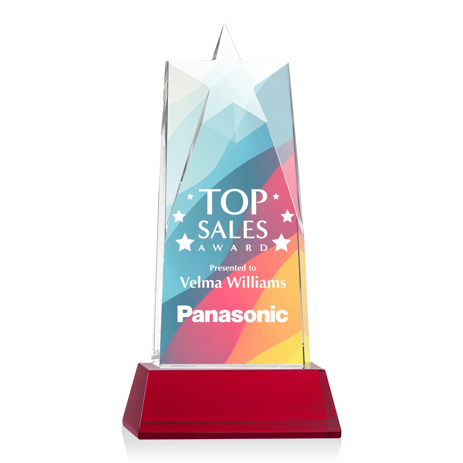 Custom printed Optical Crystal Tower Award with Star-Shaped Cutout for safety achievement programs