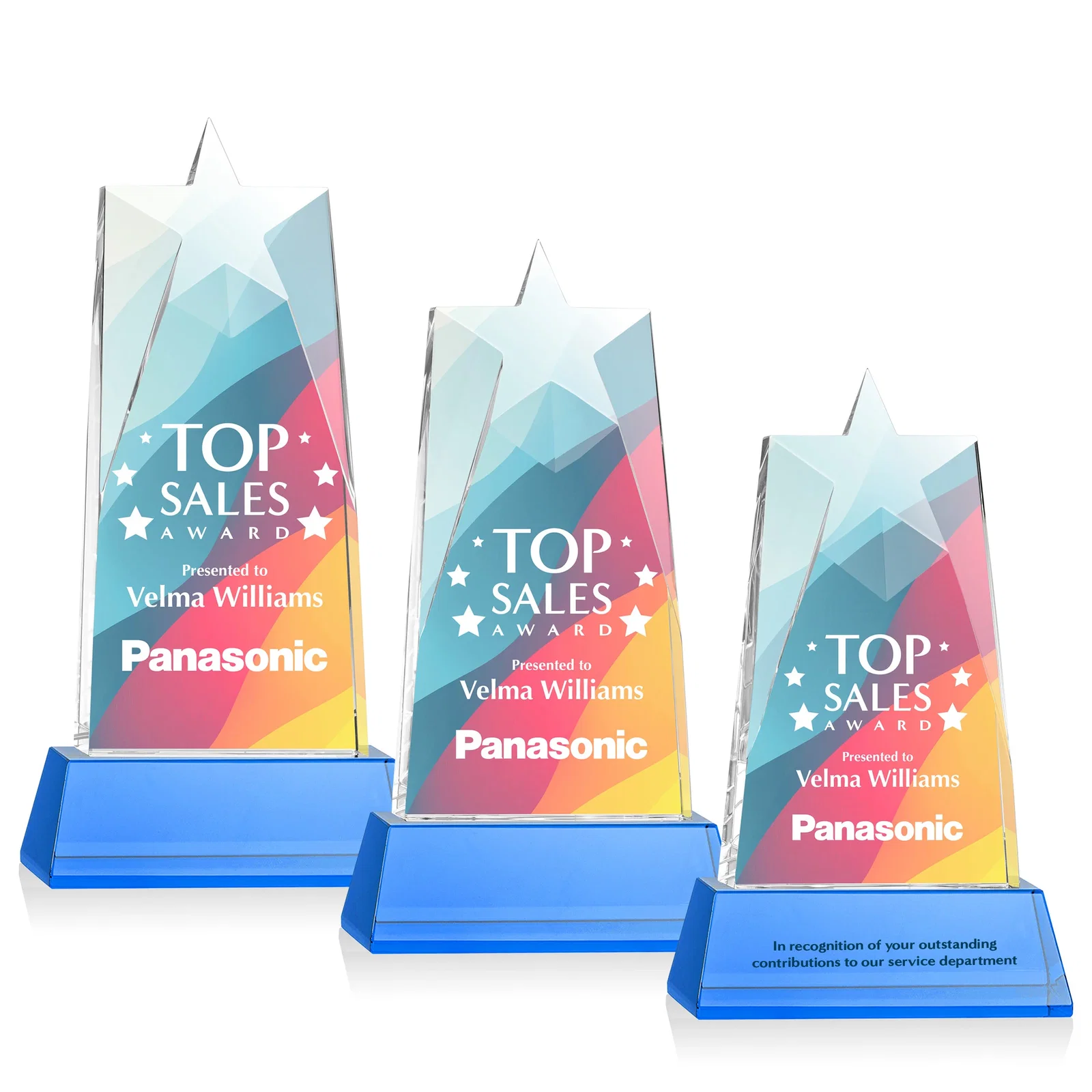 Custom printed Optical Crystal Tower Award with Star-Shaped Cutout for volunteer appreciation