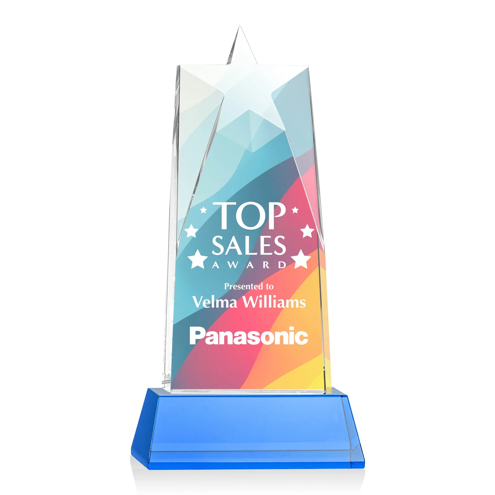 Customized Optical Crystal Tower Award with Star-Shaped Cutout for employee recognition