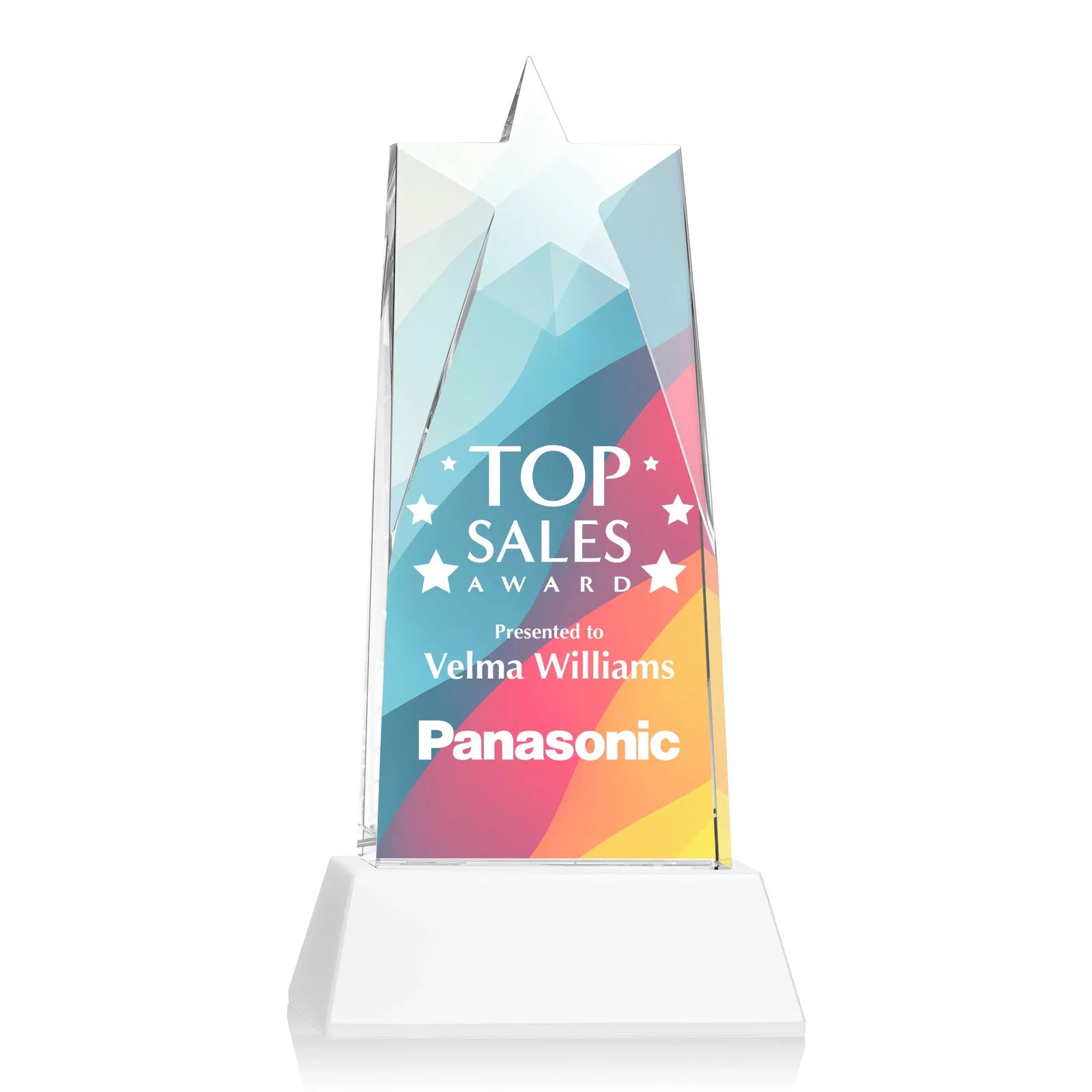 Customized Optical Crystal Tower Award with Star-Shaped Cutout for retirement presentations