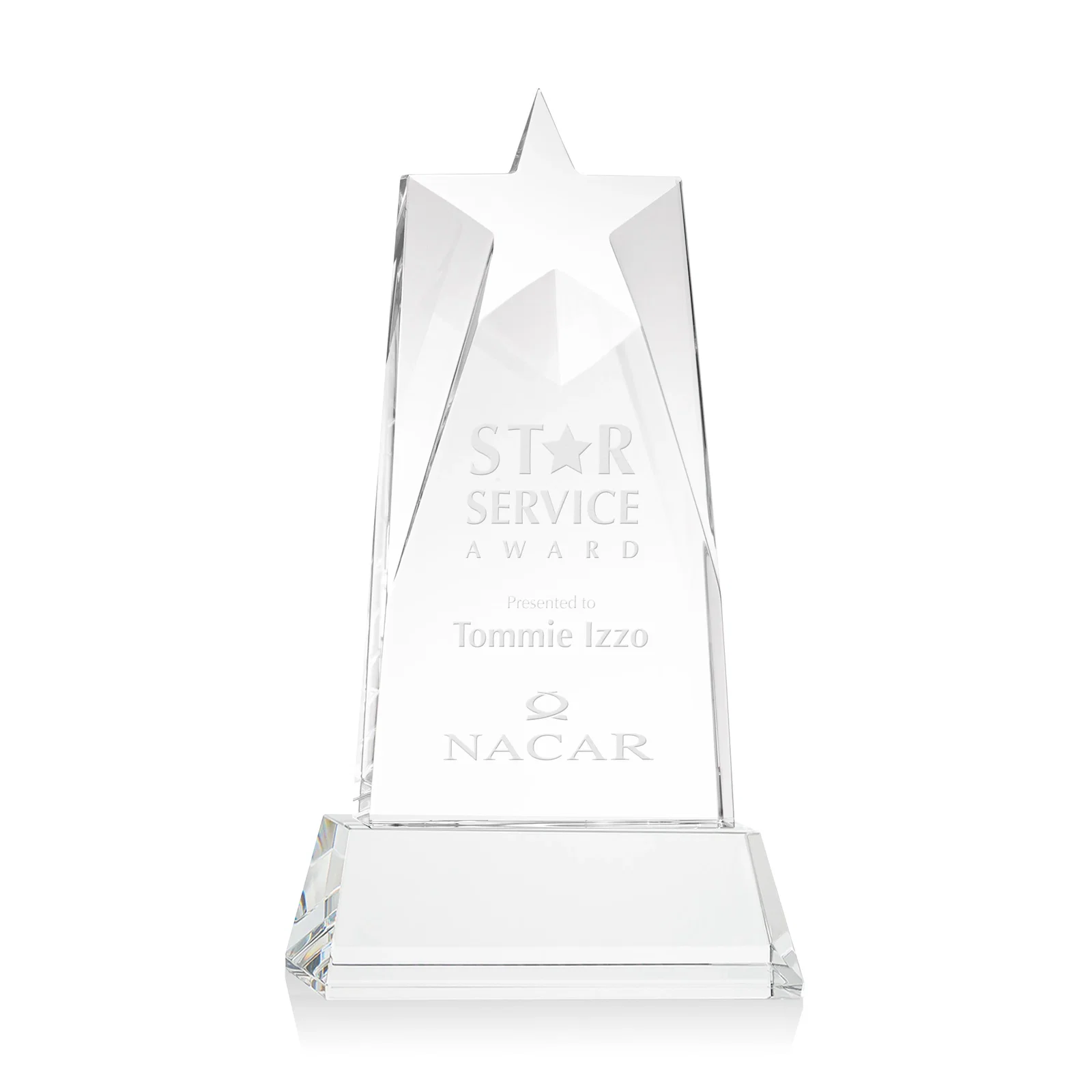 Custom Optical Crystal Tower Award with Star-Shaped Cutout for graduation ceremonies