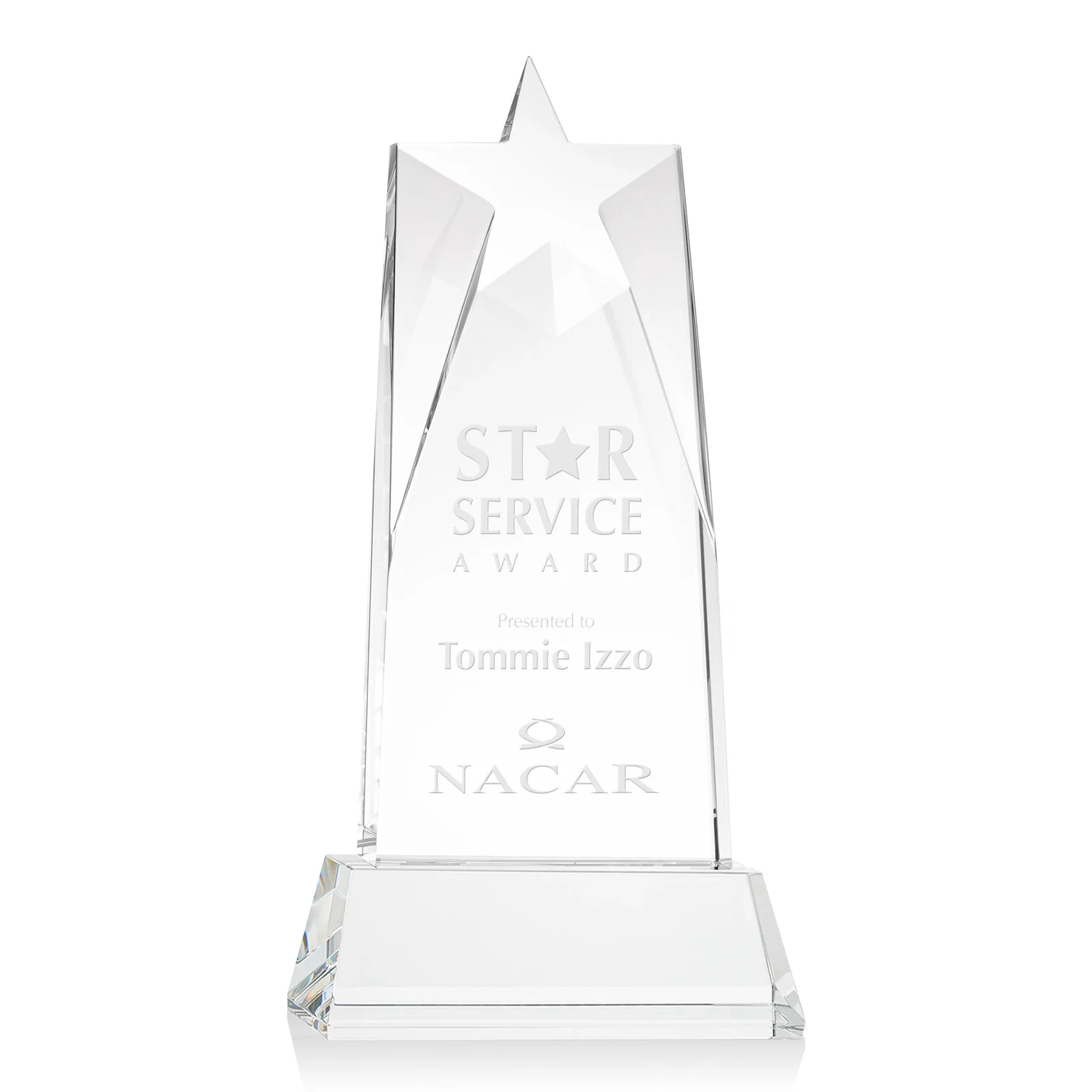 Custom Optical Crystal Tower Award with Star-Shaped Cutout for safety achievement programs