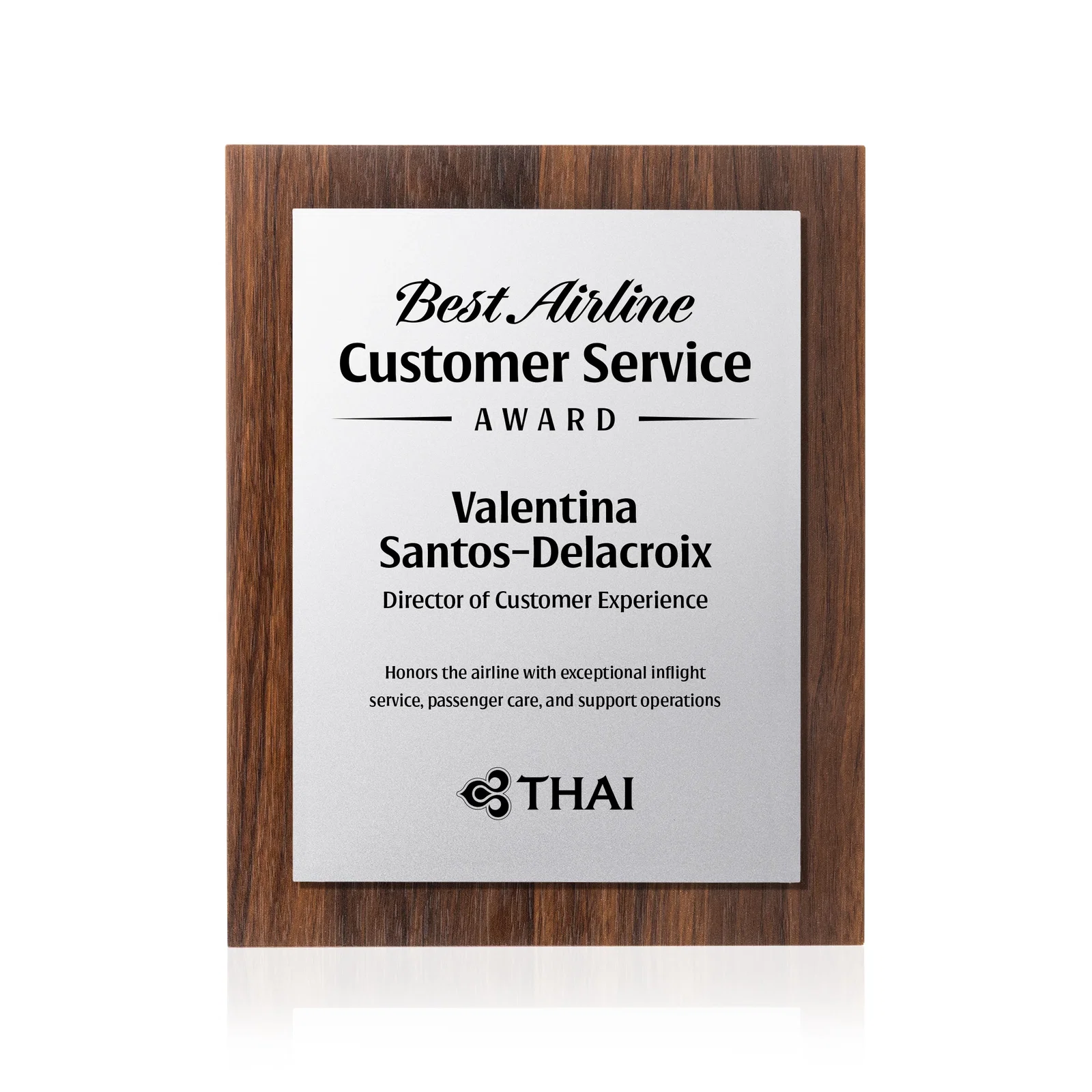 Custom Walnut Wall Plaque With Gold Engraving Plate for volunteer appreciation