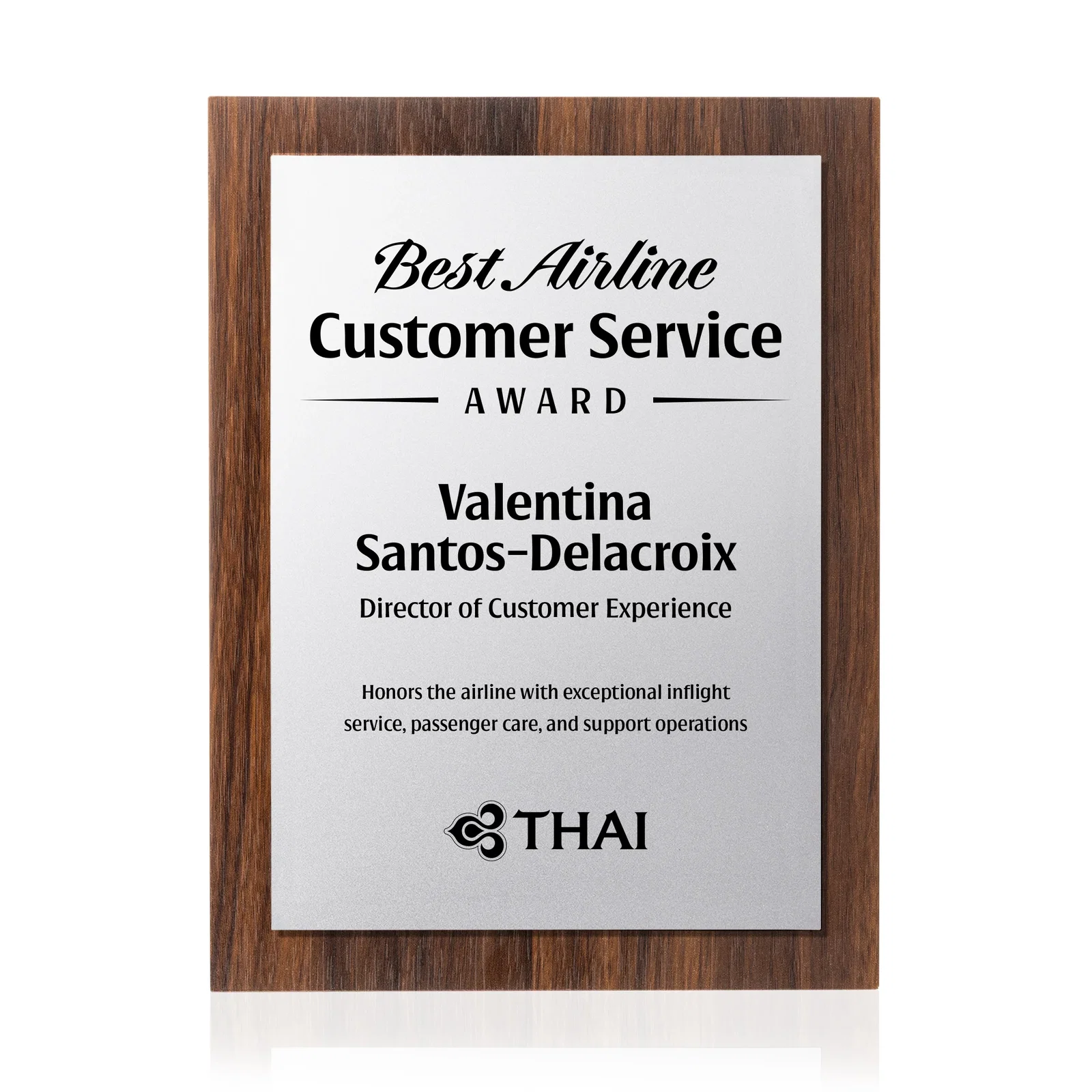 Custom Walnut Wall Plaque With Gold Engraving Plate for dealer and partner awards