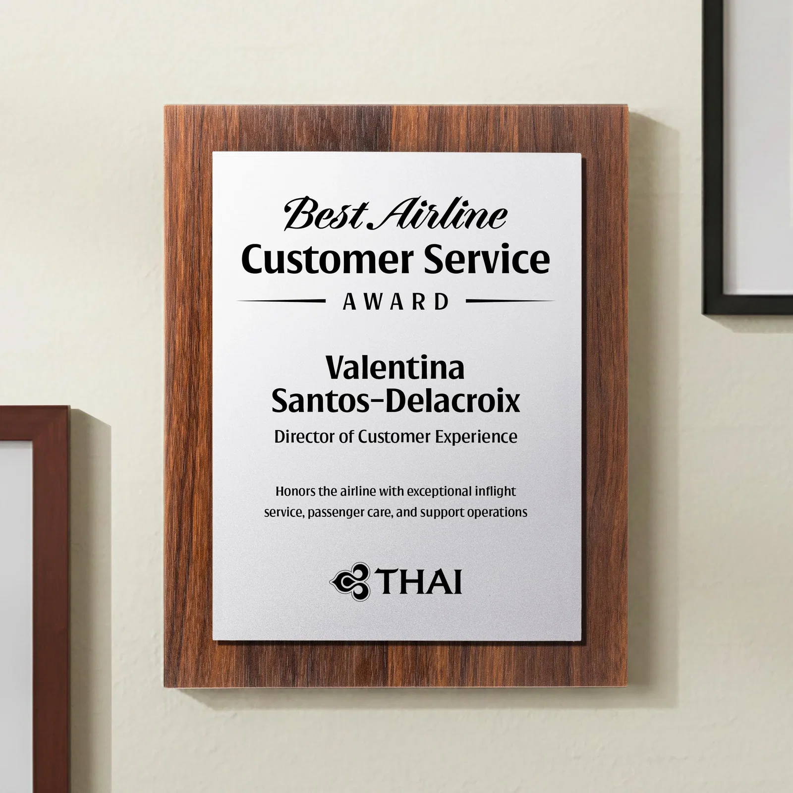 Custom Walnut Wall Plaque With Gold Engraving Plate for company anniversary events