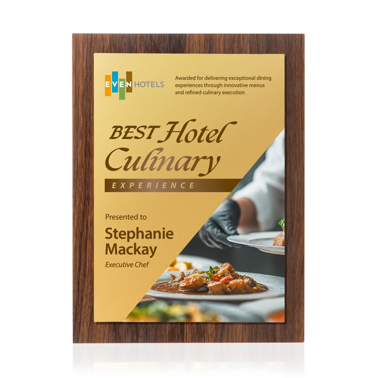 Personalized Walnut Wall Plaque With Gold Engraving Plate for sales achievement awards