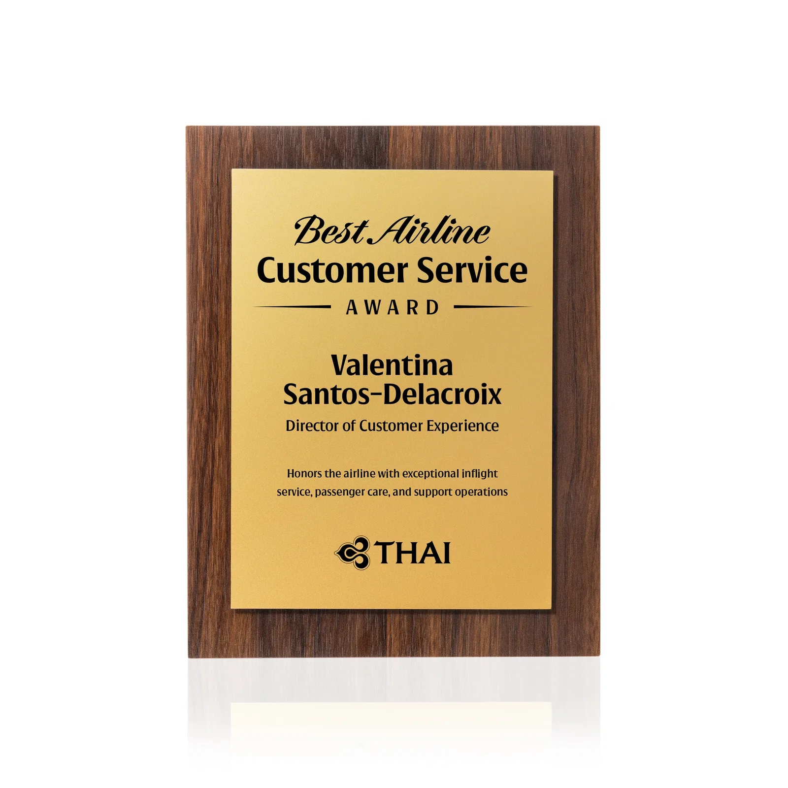 Custom Walnut Wall Plaque With Gold Engraving Plate for corporate award ceremonies