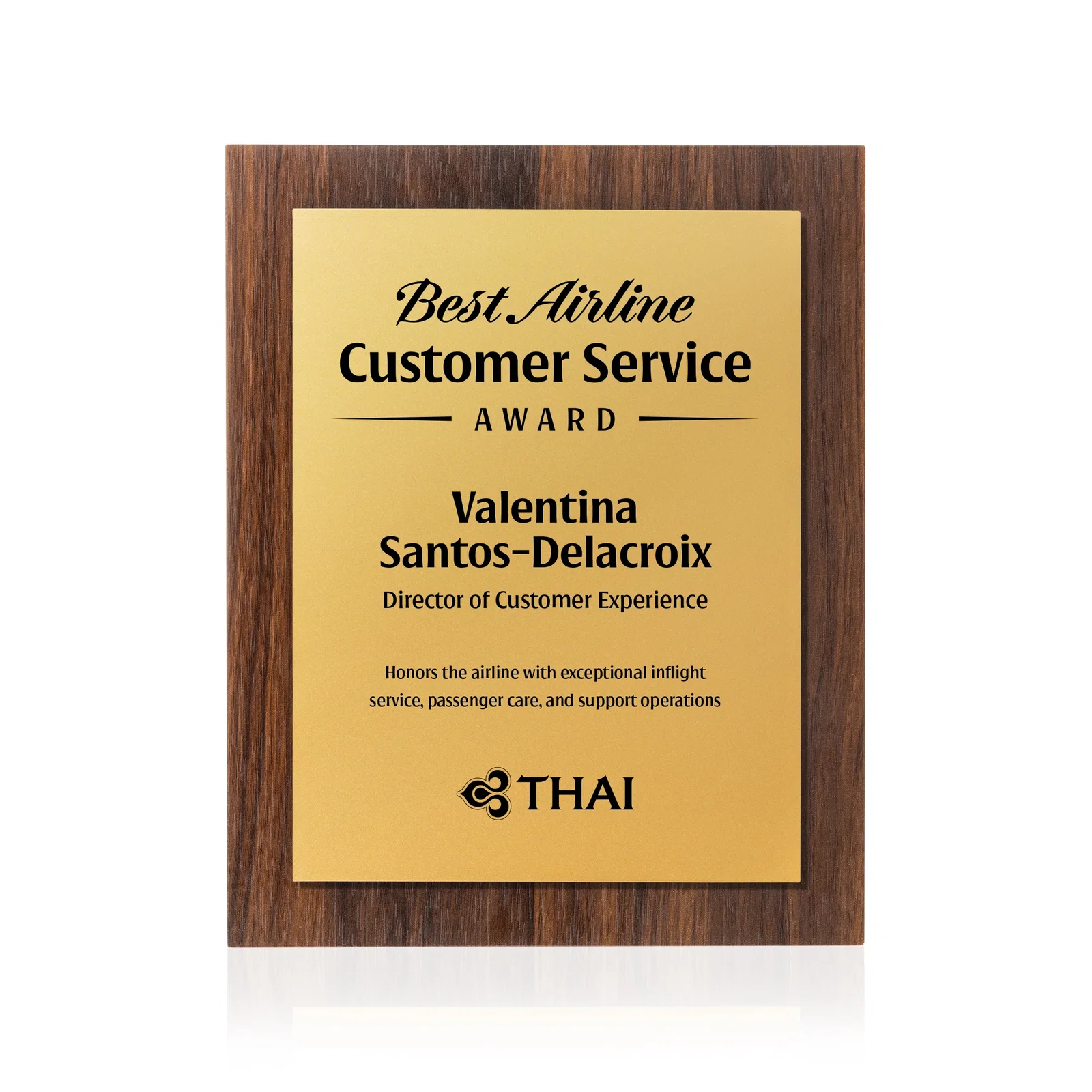 Custom Walnut Wall Plaque With Gold Engraving Plate for service anniversary gifts