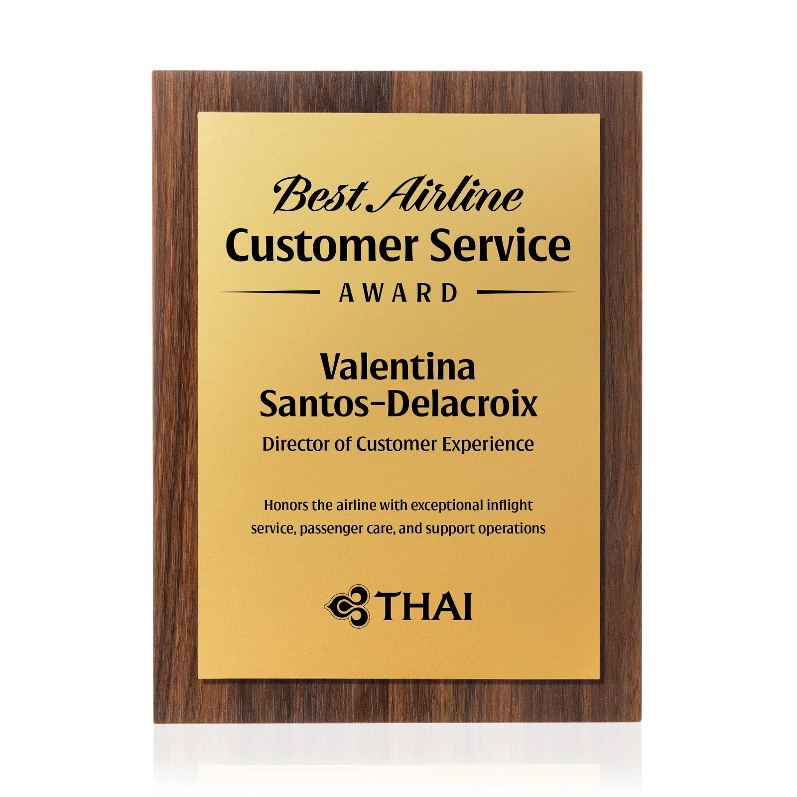 Custom Walnut Wall Plaque With Gold Engraving Plate for sales achievement awards