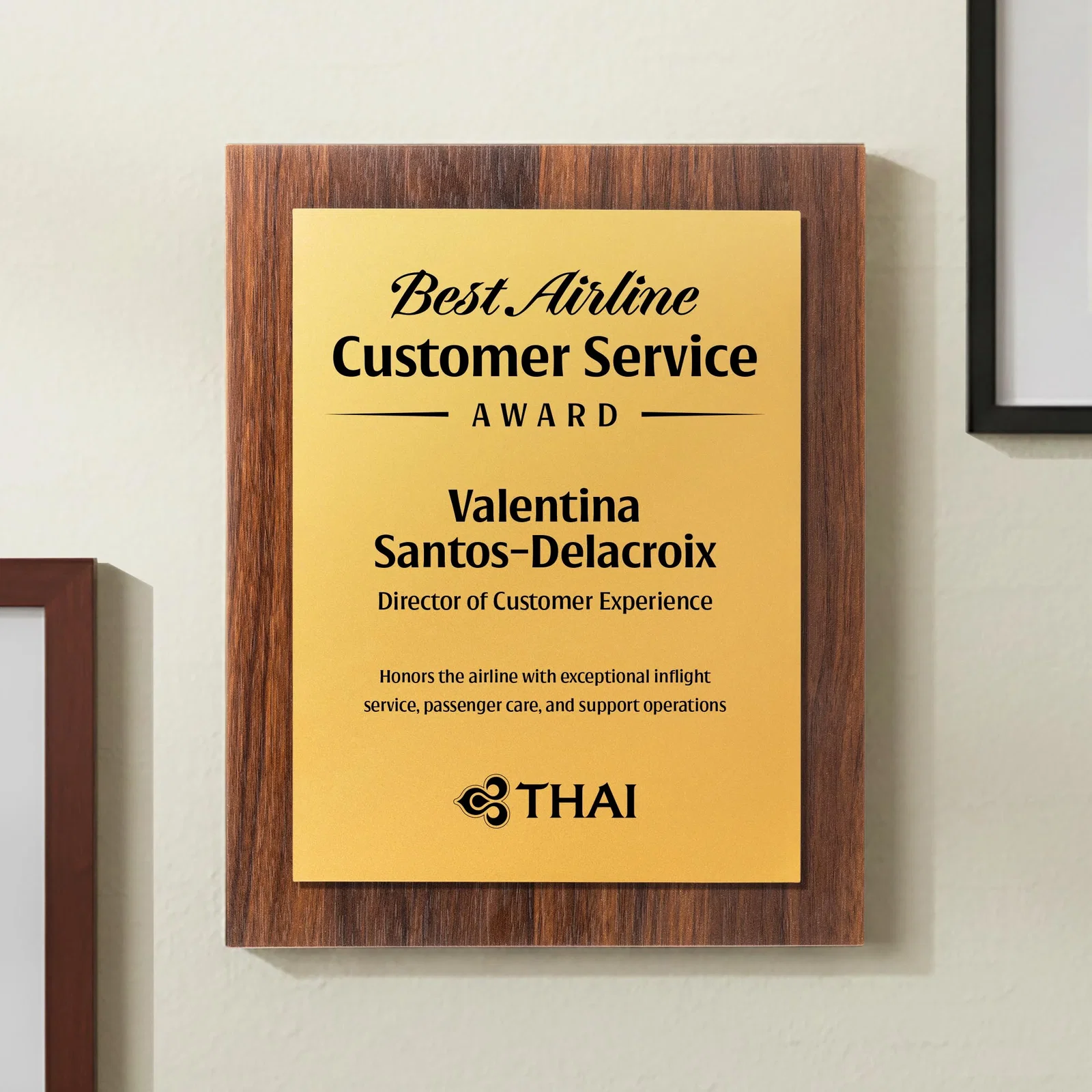 Custom Walnut Wall Plaque With Gold Engraving Plate for donor appreciation