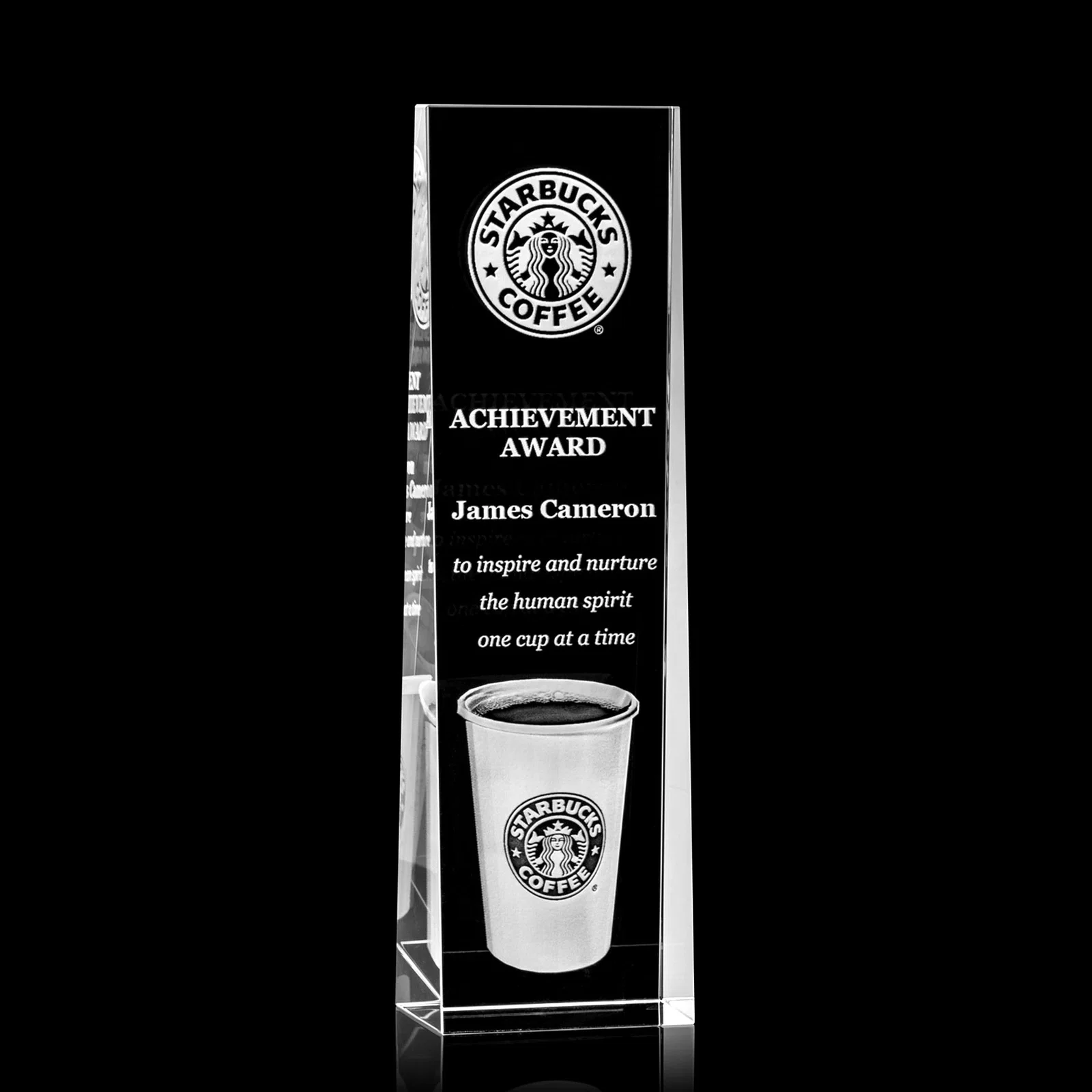 Custom Optical Crystal Tower Award With Slanted Front for volunteer appreciation