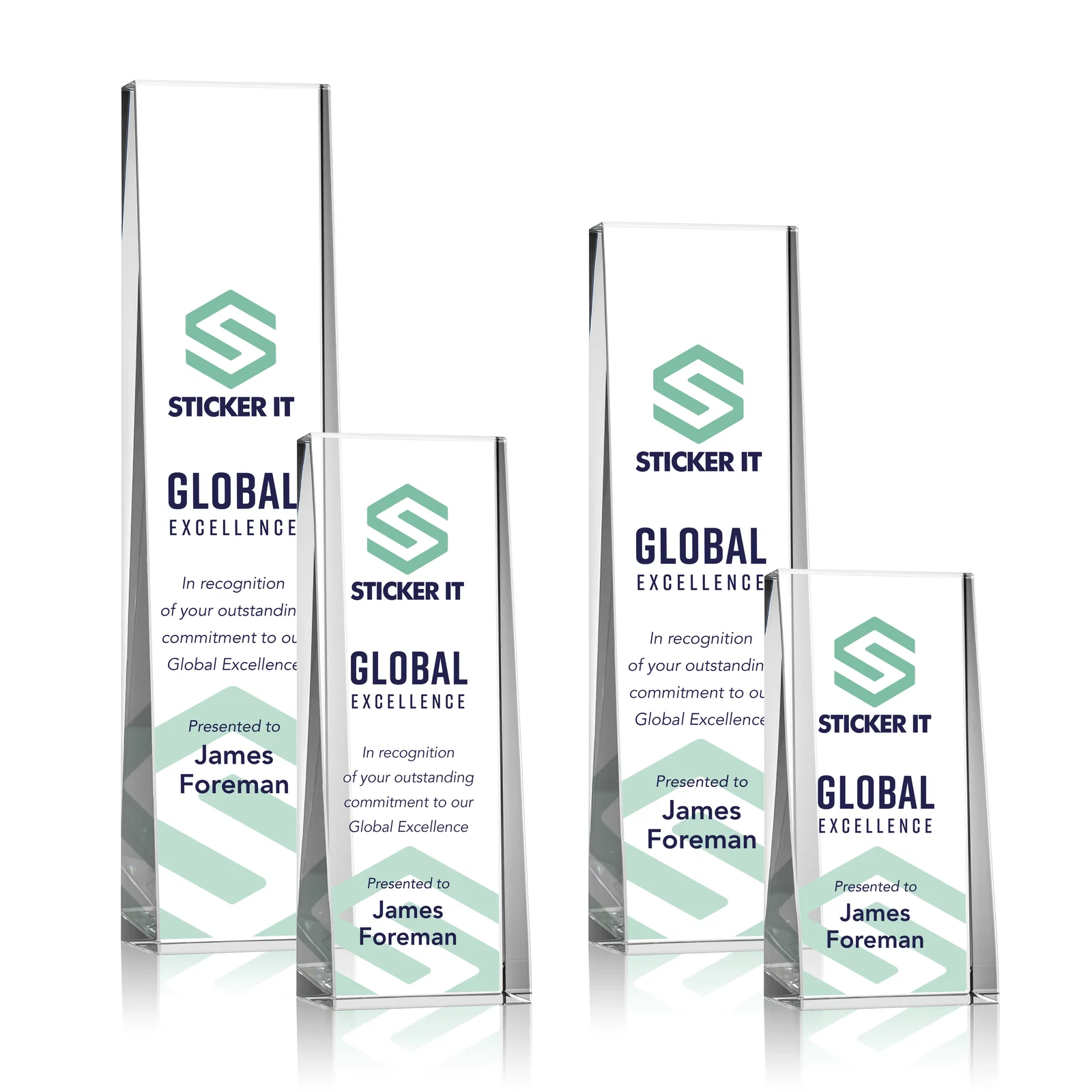 Custom Optical Crystal Tower Award With Slanted Front for company anniversary events