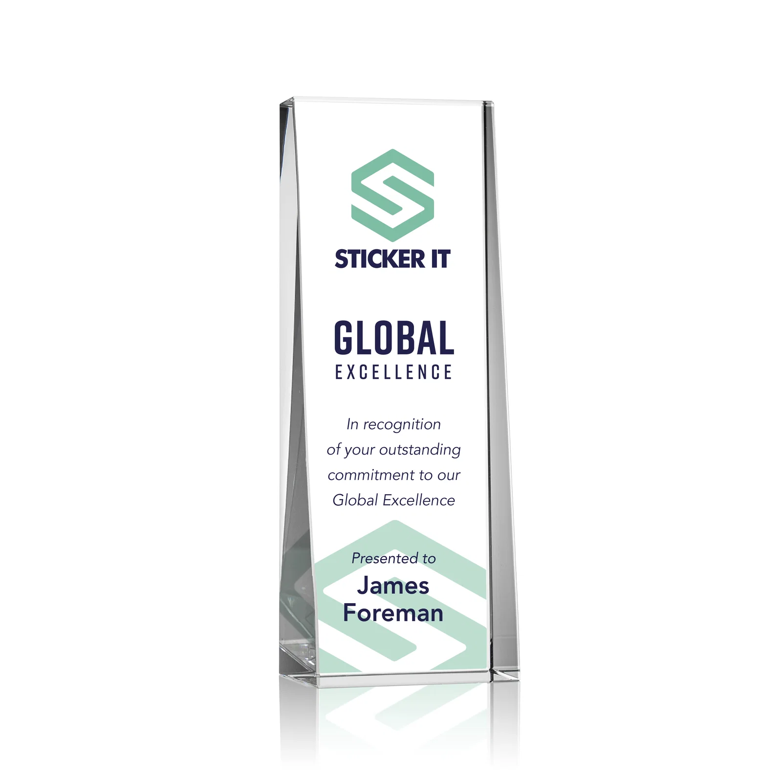 Personalized Optical Crystal Tower Award With Slanted Front for corporate award ceremonies