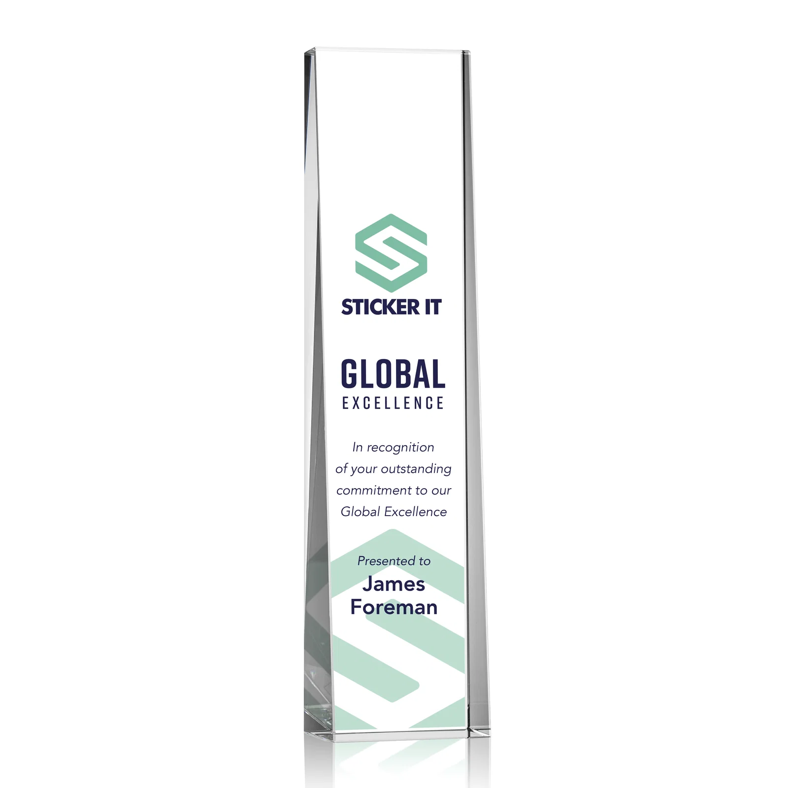 Personalized Optical Crystal Tower Award With Slanted Front for sales achievement awards