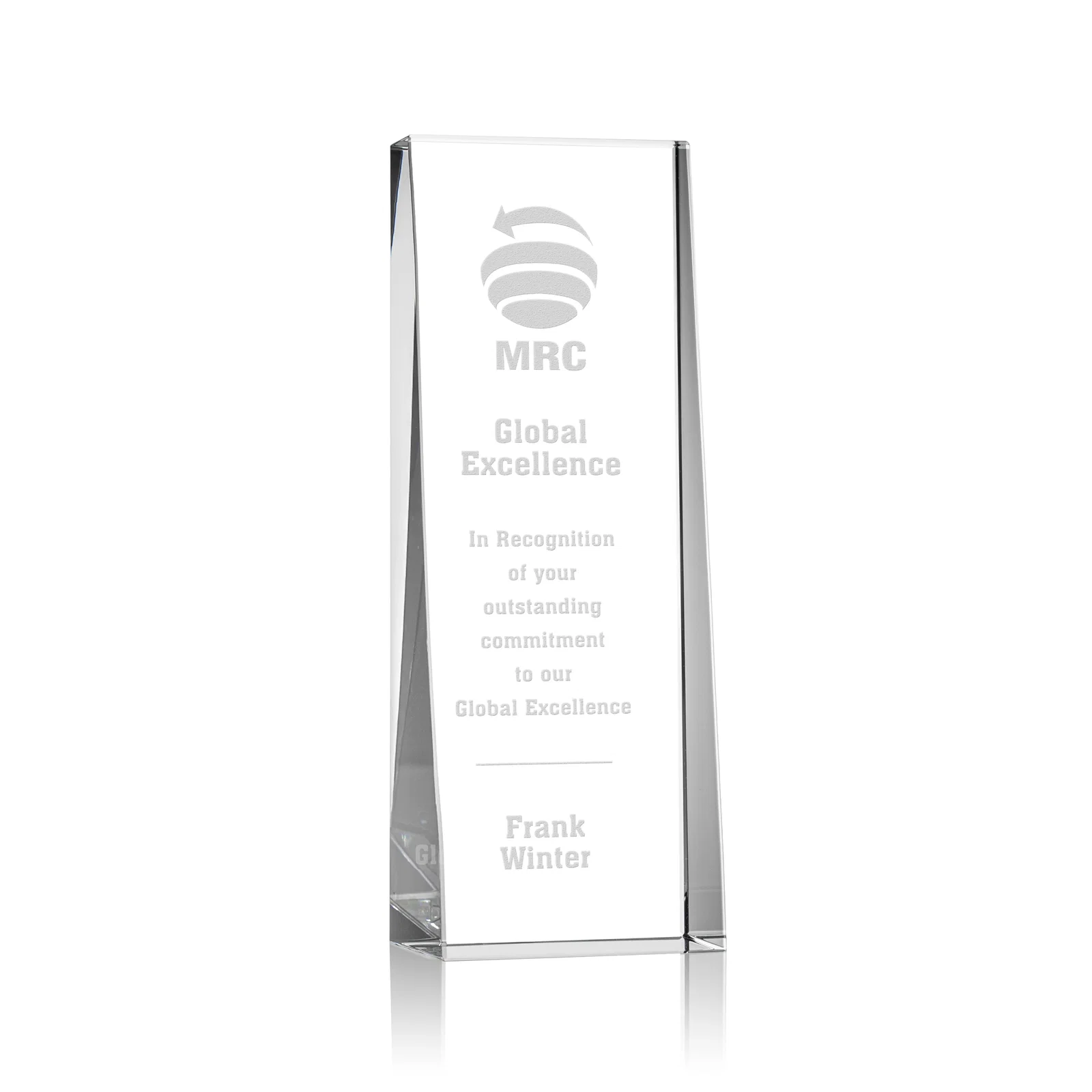 Custom Optical Crystal Tower Award With Slanted Front for service anniversary gifts
