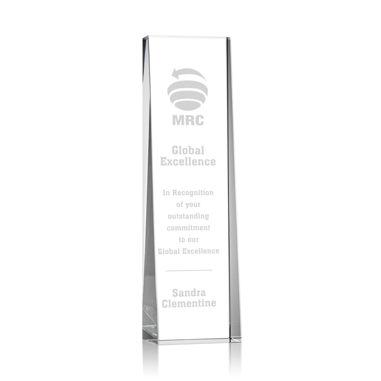 Custom Optical Crystal Tower Award With Slanted Front for sales achievement awards