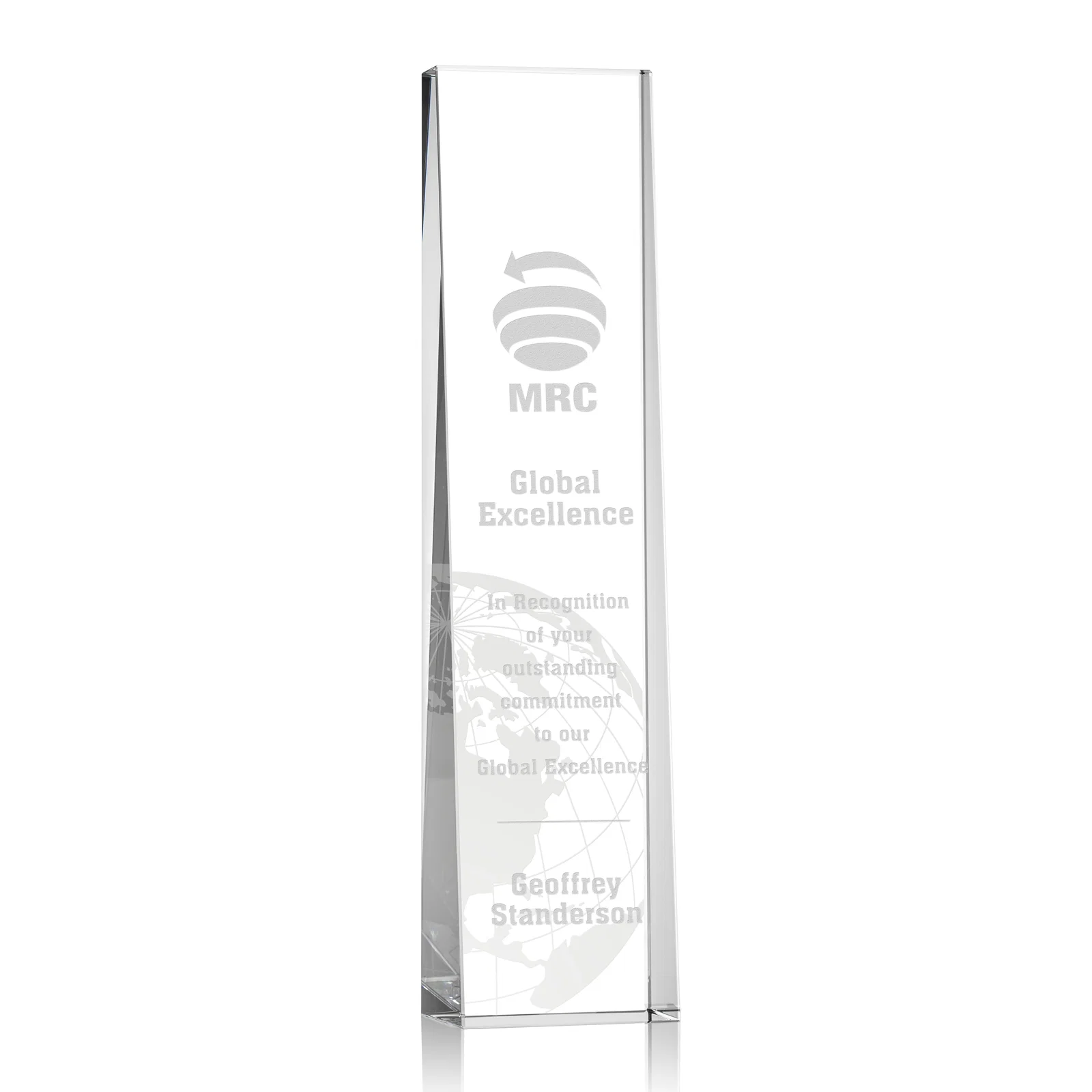 Custom Optical Crystal Tower Award With Slanted Front for retirement presentations
