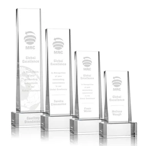 Optical Crystal Slant-Front Tower Award on Clear Base