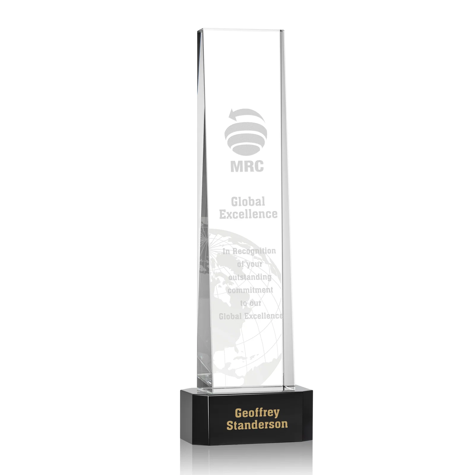 Personalized Optical Crystal Slant-Front Tower Award on Clear Base, awards for service anniversary gifts