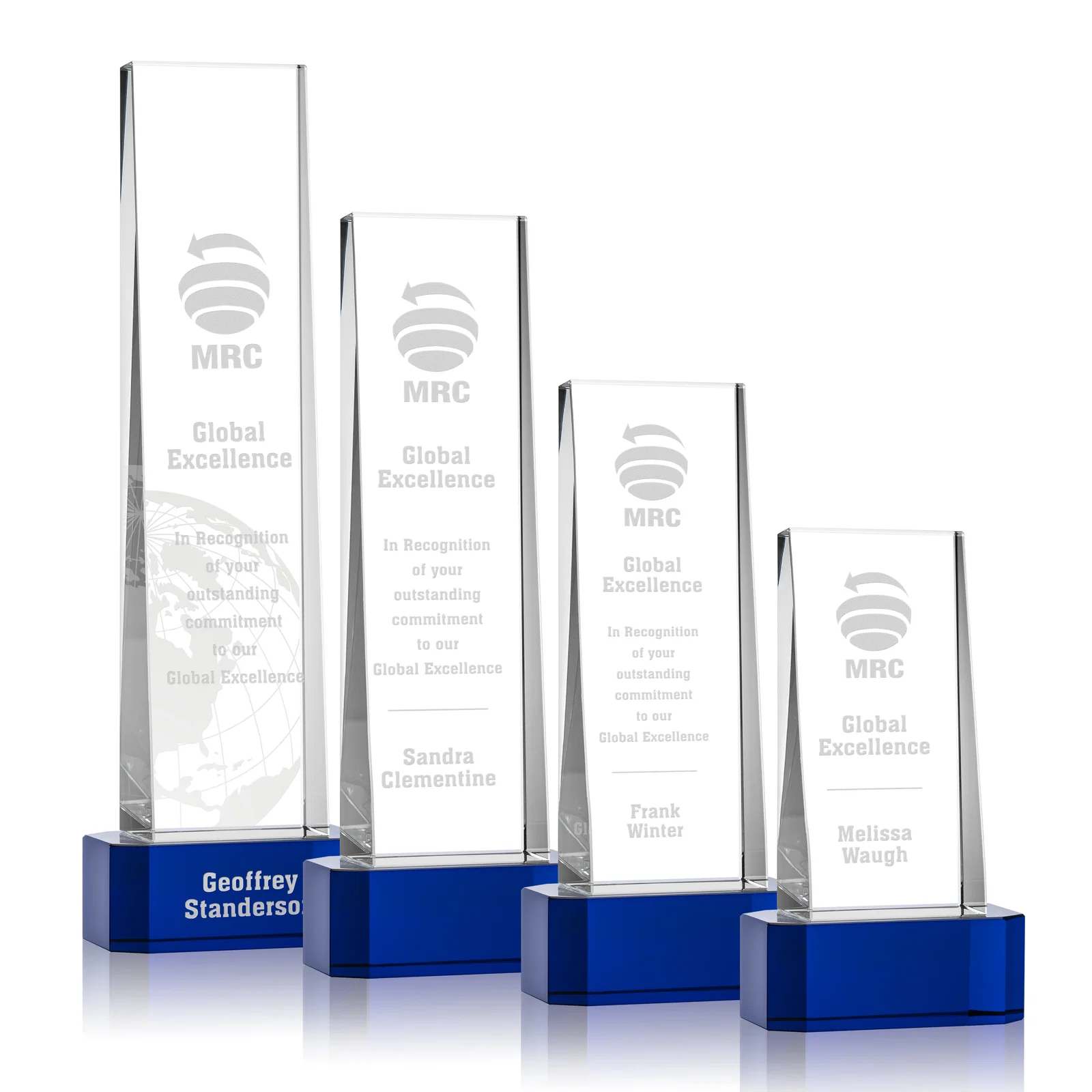 Personalized Optical Crystal Slant-Front Tower Award on Clear Base, awards for sales achievement awards