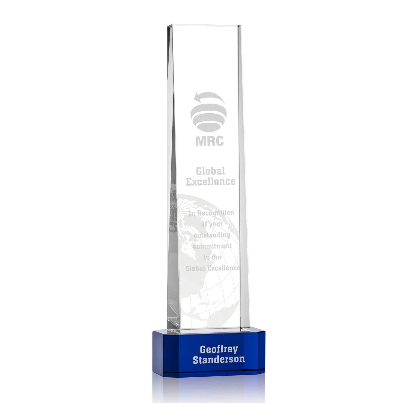 Personalized Optical Crystal Slant-Front Tower Award on Clear Base, awards for graduation ceremonies
