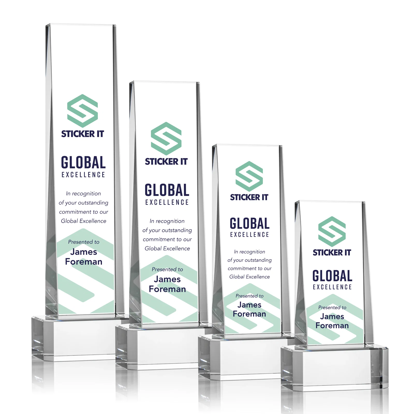 Personalized Optical Crystal Slant-Front Tower Award on Clear Base, awards for safety achievement programs