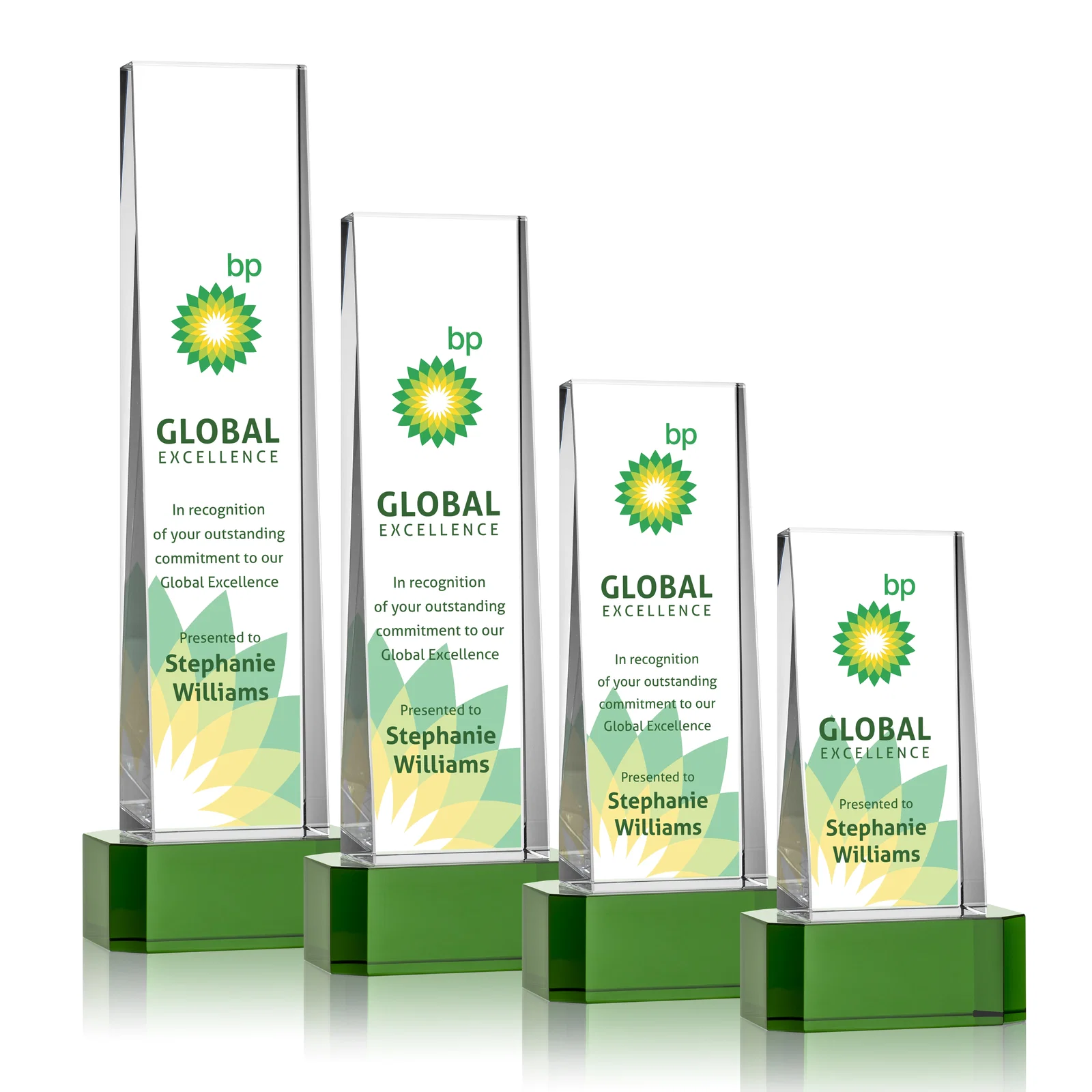 Promotional Optical Crystal Slant-Front Tower Award on Clear Base, awards for corporate award ceremonies