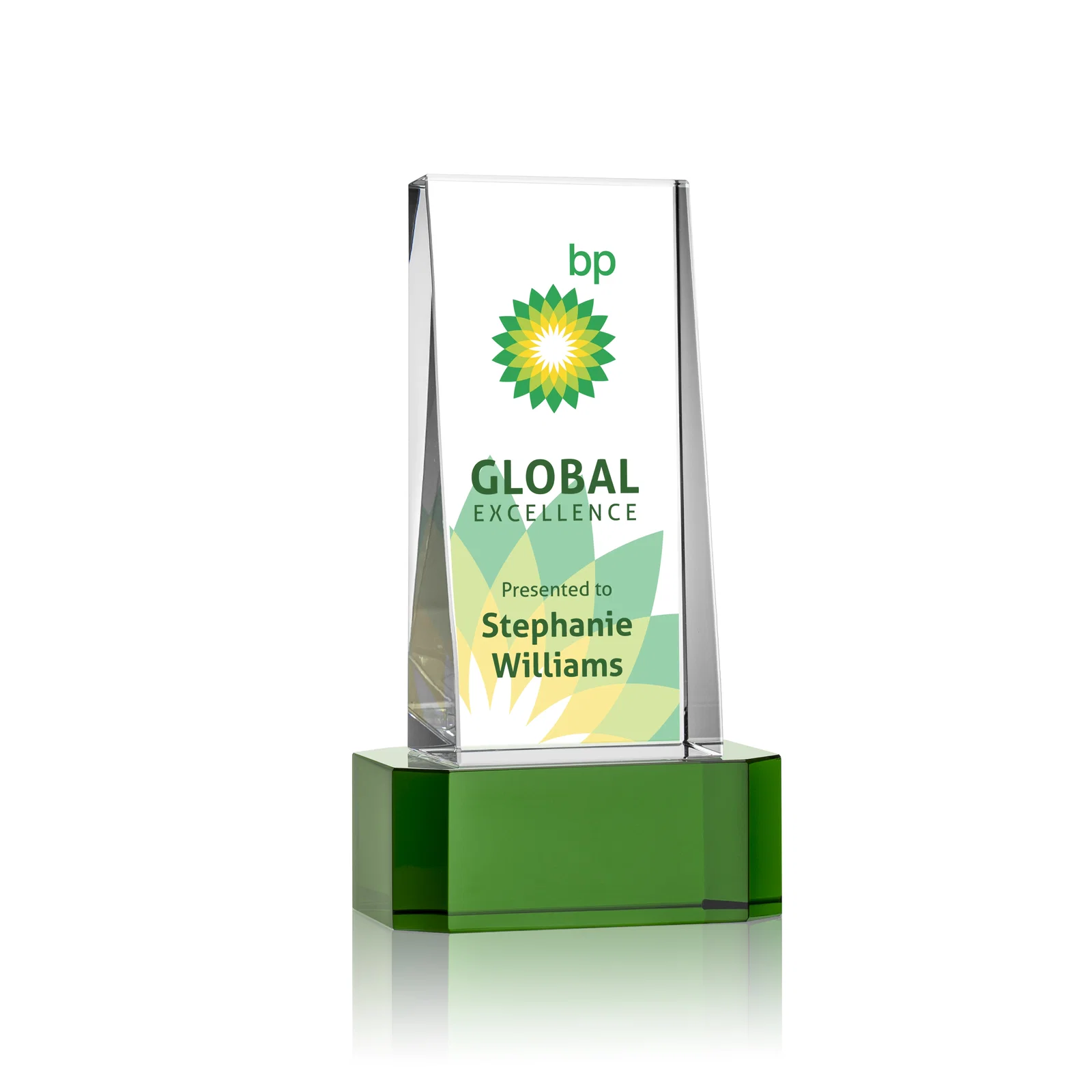 Promotional Optical Crystal Slant-Front Tower Award on Clear Base, awards for service anniversary gifts