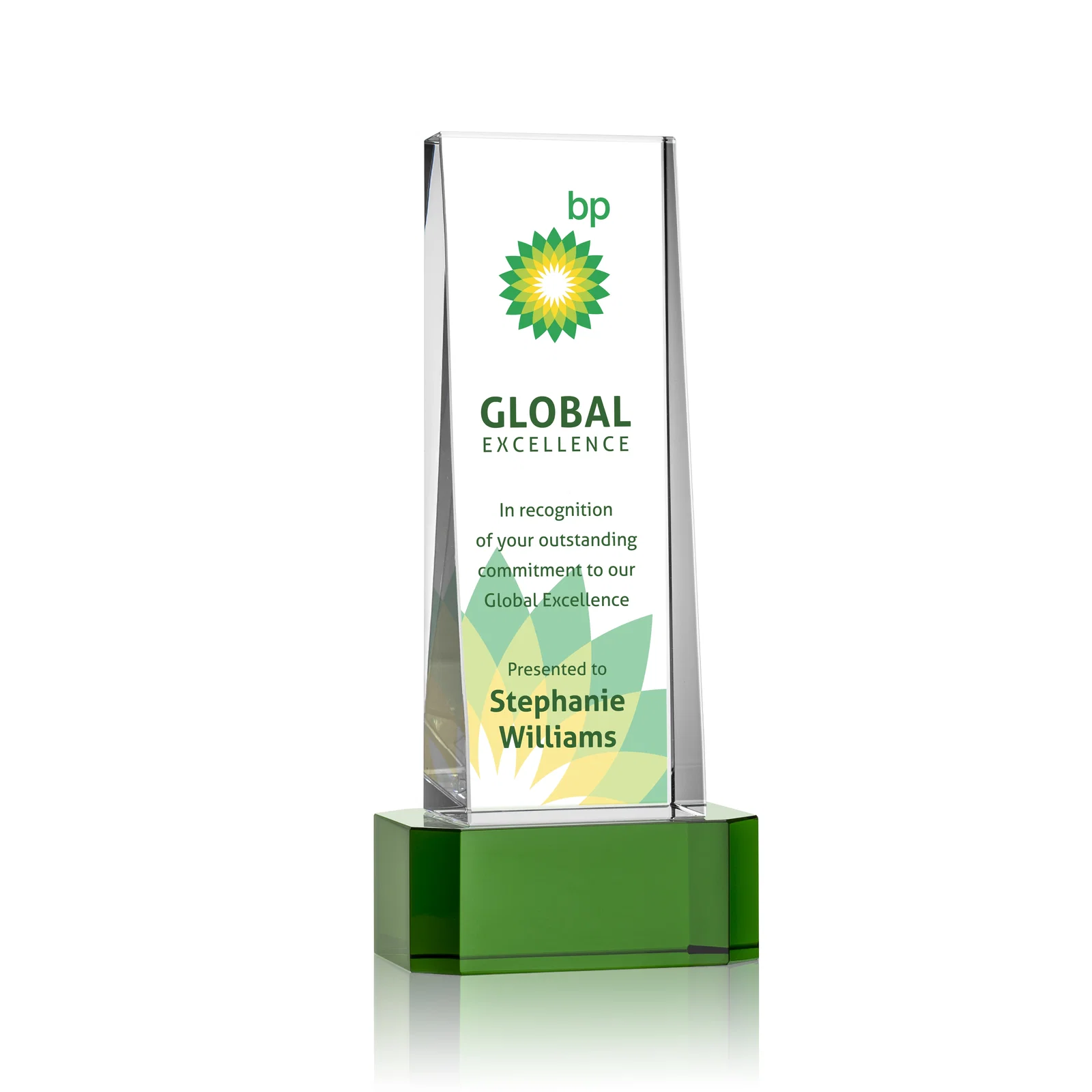 Promotional Optical Crystal Slant-Front Tower Award on Clear Base, awards for sales achievement awards