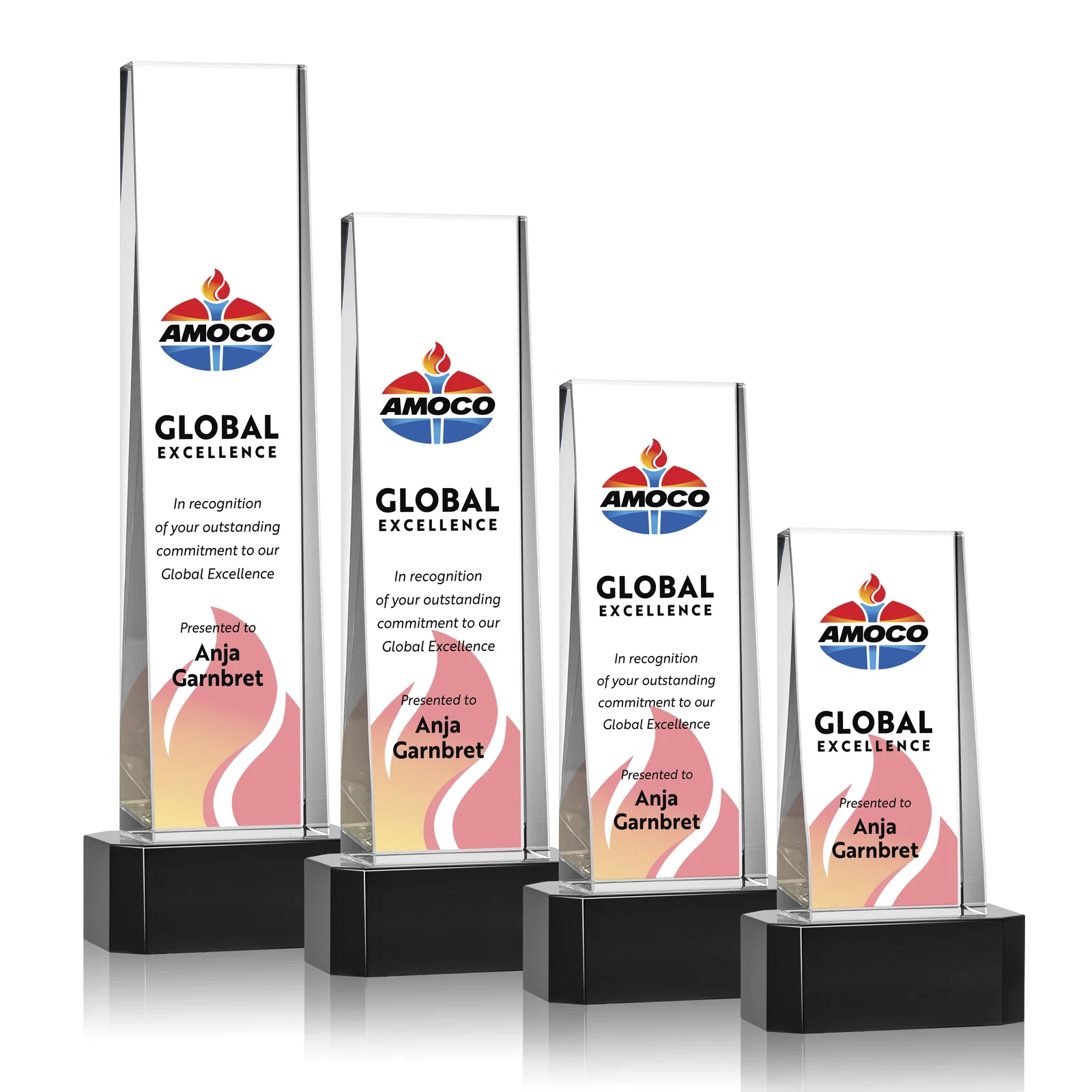 Promotional Optical Crystal Slant-Front Tower Award on Clear Base, awards for donor appreciation