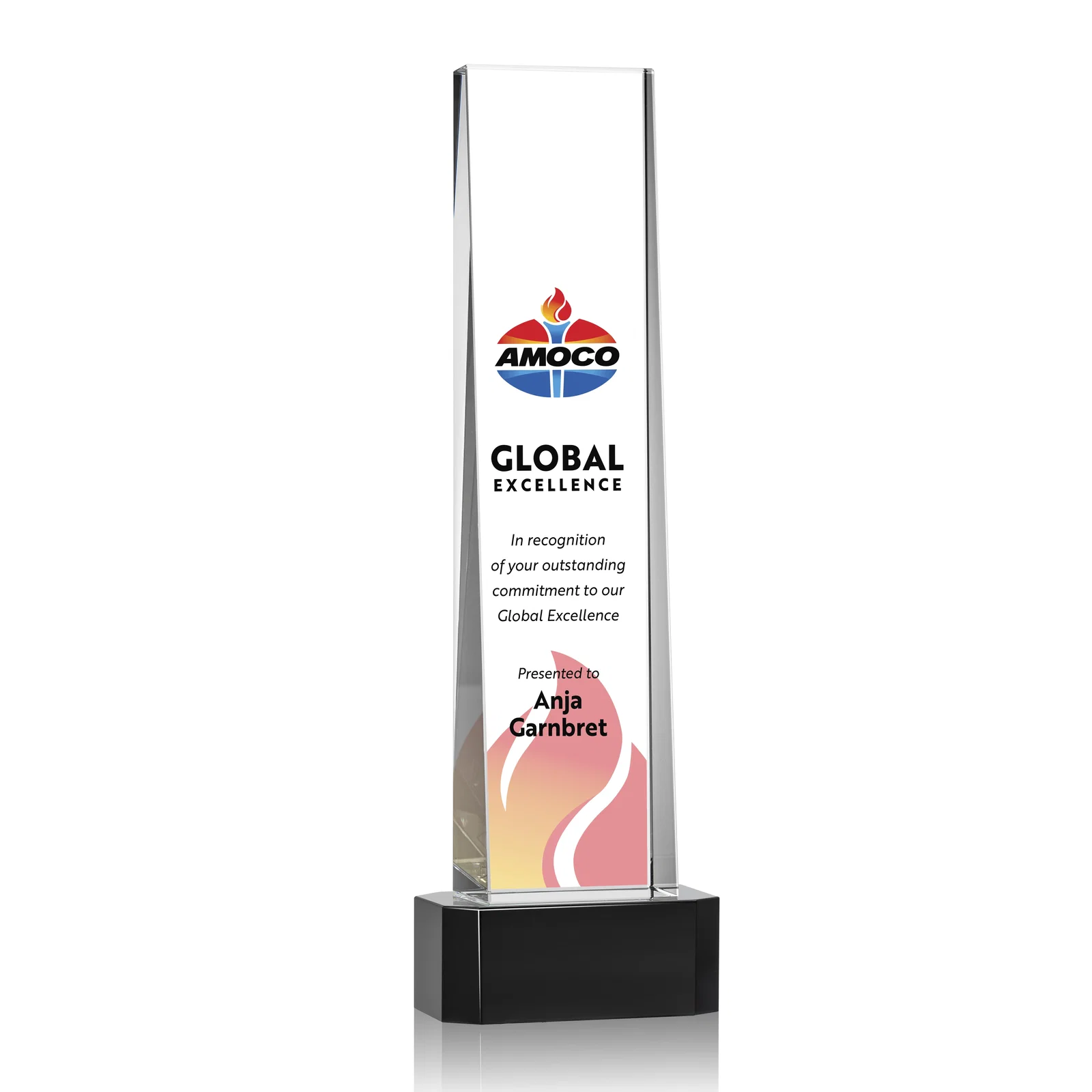 Promotional Optical Crystal Slant-Front Tower Award on Clear Base, awards for dealer and partner awards