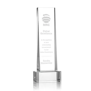 Optical Crystal Slant-Front Tower Award on Clear Base