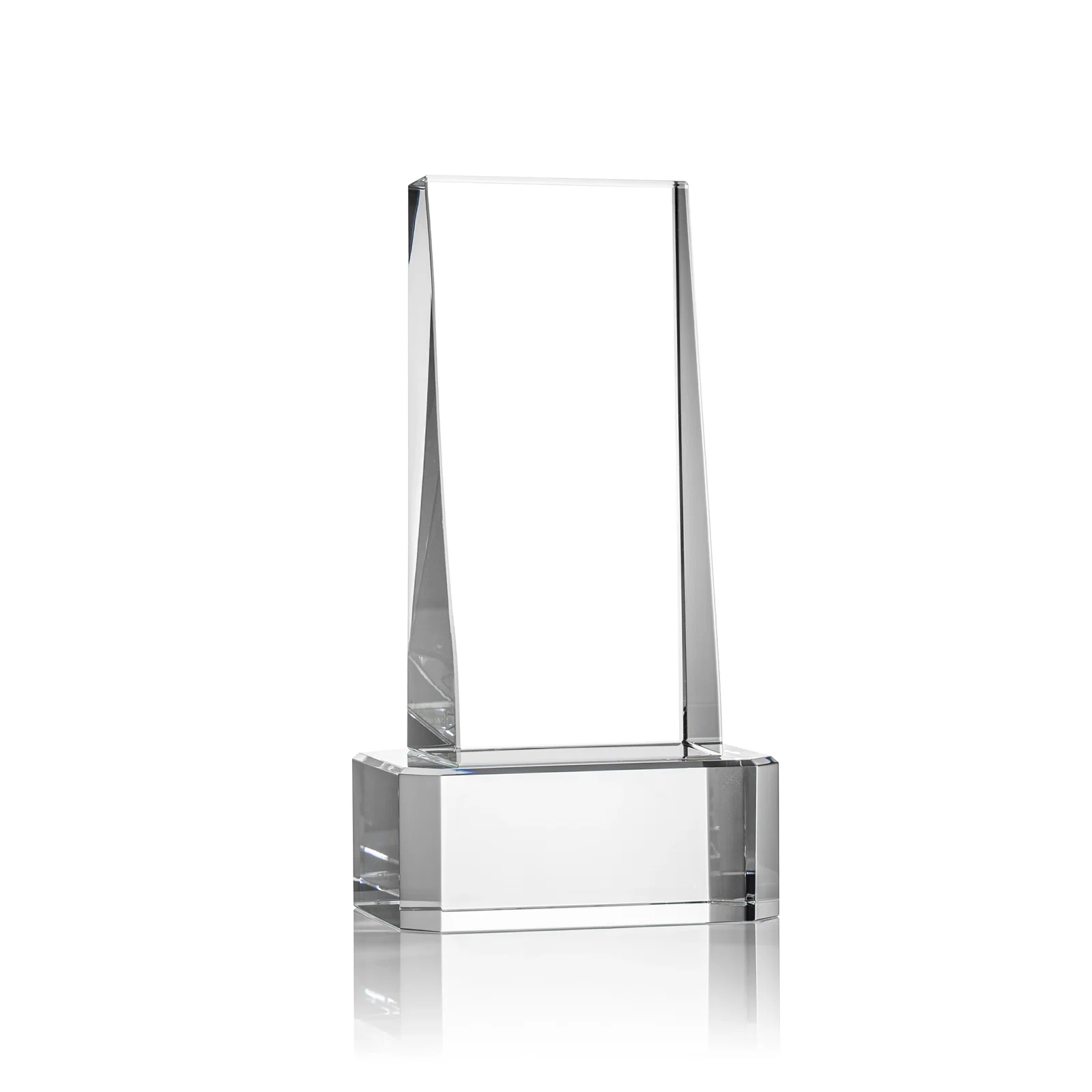 Branded Optical Crystal Slant-Front Tower Award on Clear Base, awards for retirement presentations