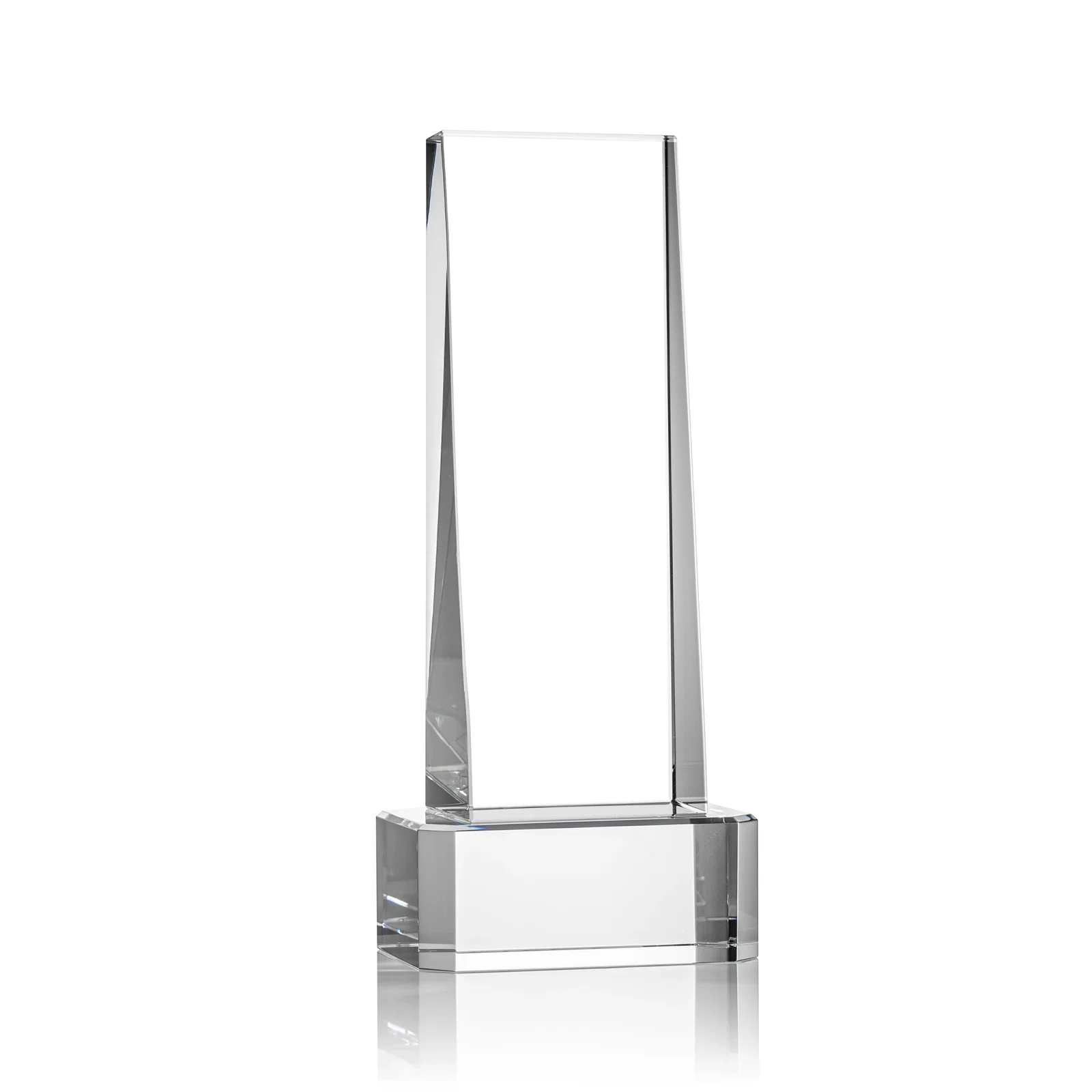 Branded Optical Crystal Slant-Front Tower Award on Clear Base, awards for team milestone celebrations