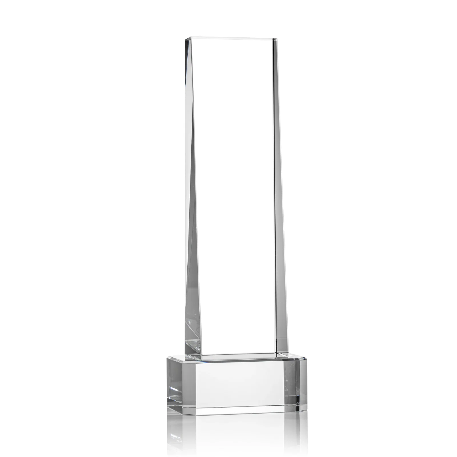 Branded Optical Crystal Slant-Front Tower Award on Clear Base, awards for donor appreciation