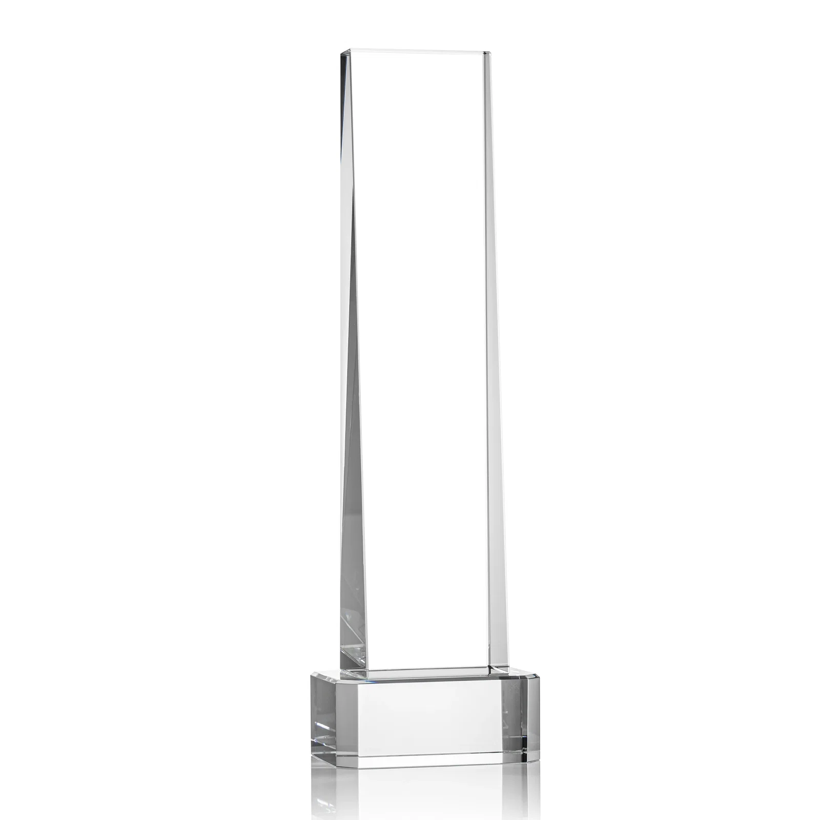 Branded Optical Crystal Slant-Front Tower Award on Clear Base, awards for graduation ceremonies