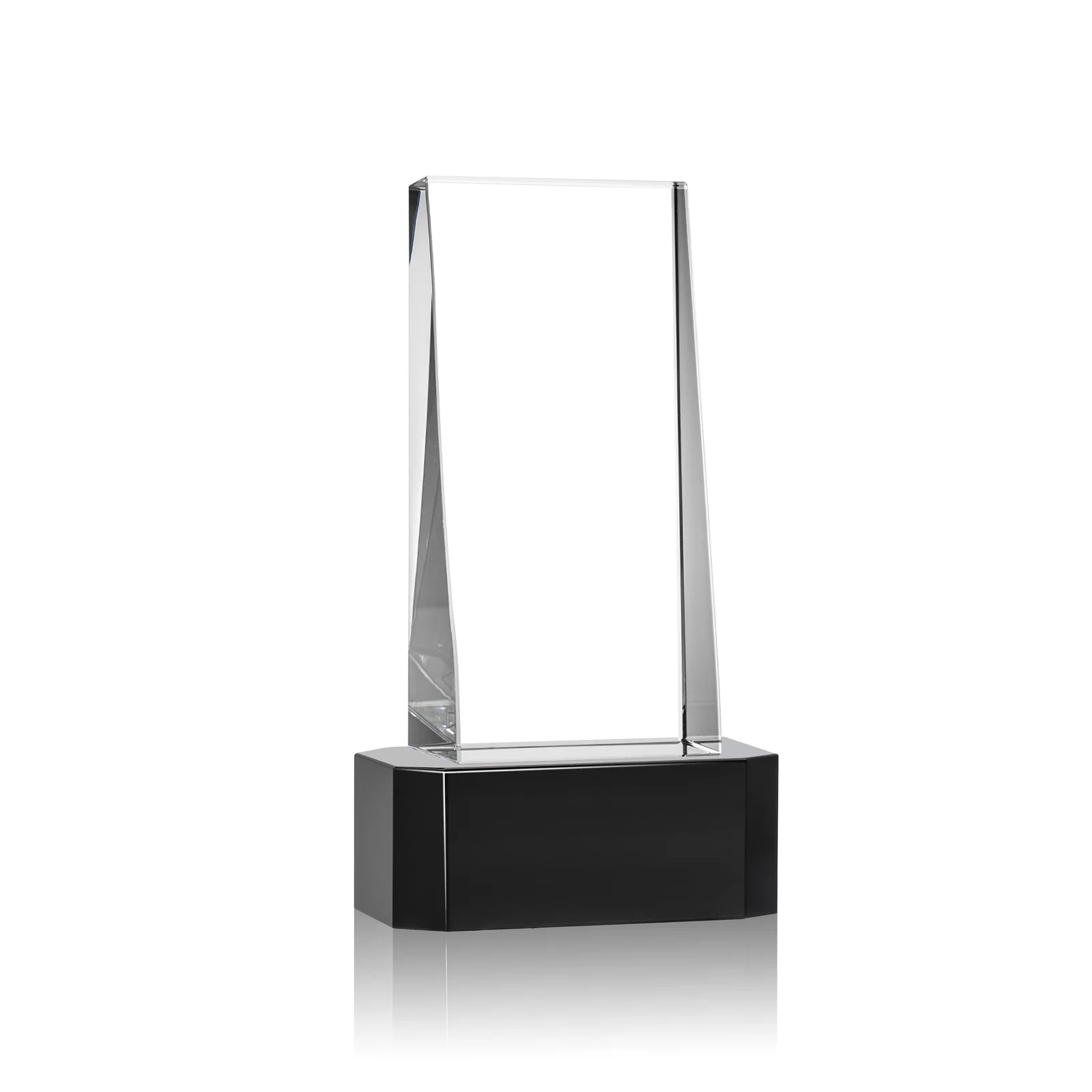 Custom printed Optical Crystal Slant-Front Tower Award on Clear Base, awards for employee recognition