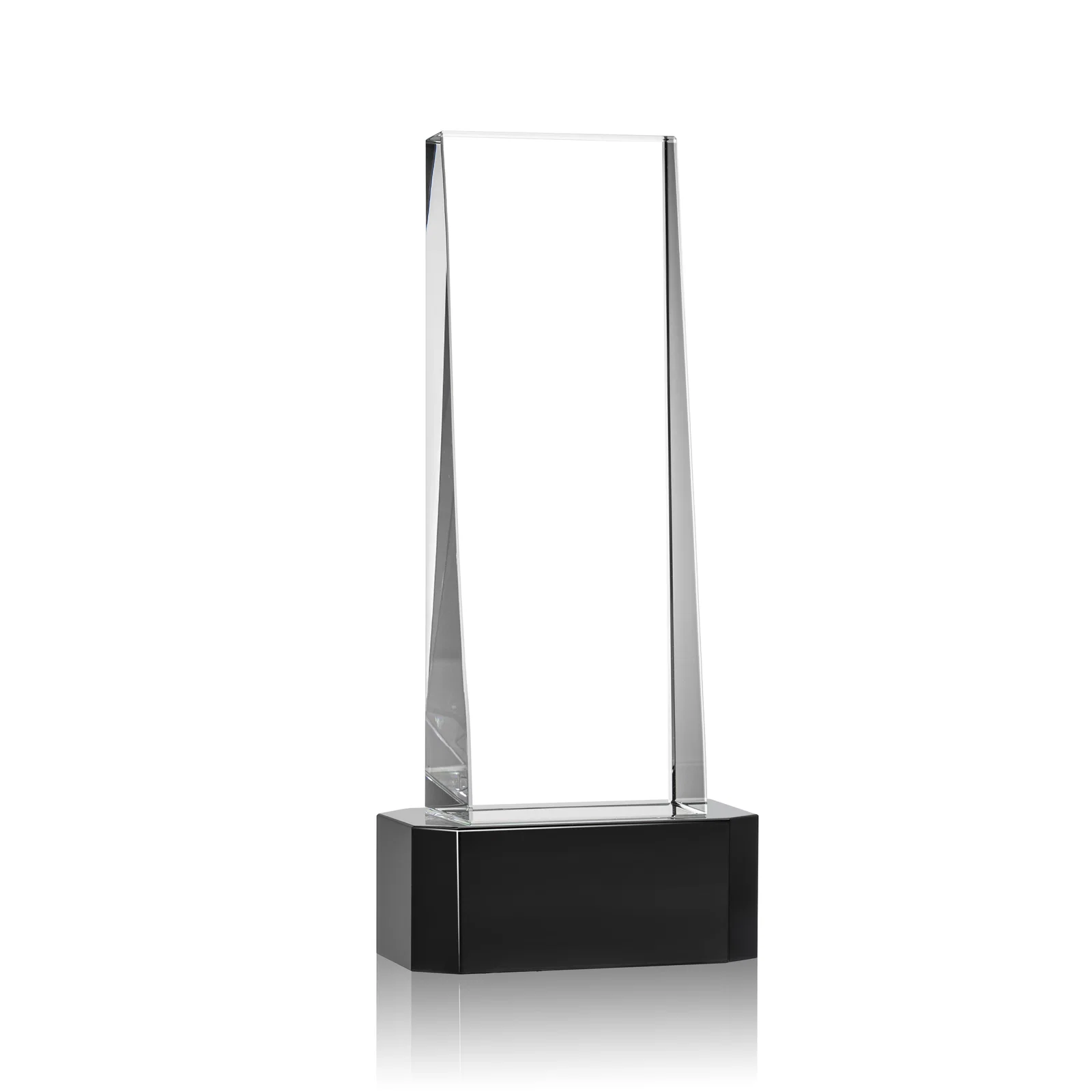 Custom printed Optical Crystal Slant-Front Tower Award on Clear Base, awards for corporate award ceremonies