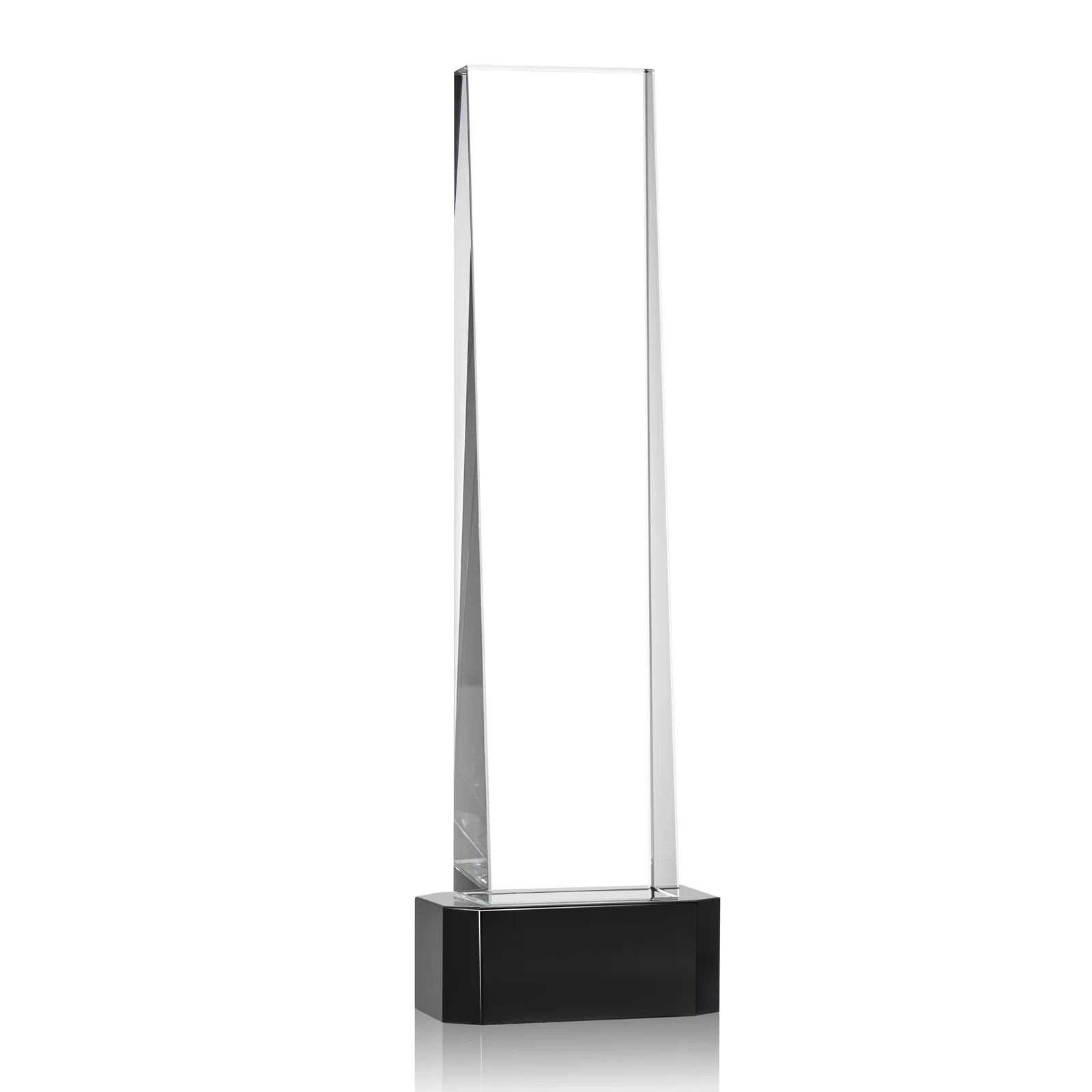 Custom printed Optical Crystal Slant-Front Tower Award on Clear Base, awards for sales achievement awards