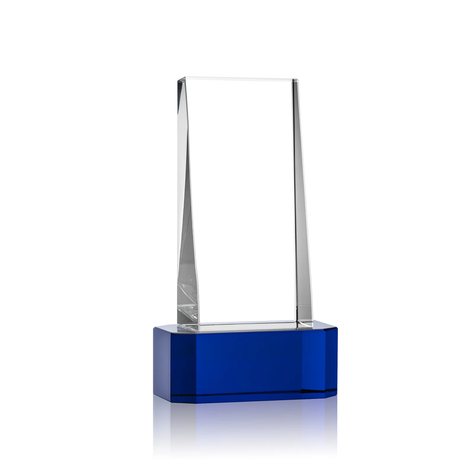 Custom printed Optical Crystal Slant-Front Tower Award on Clear Base, awards for retirement presentations