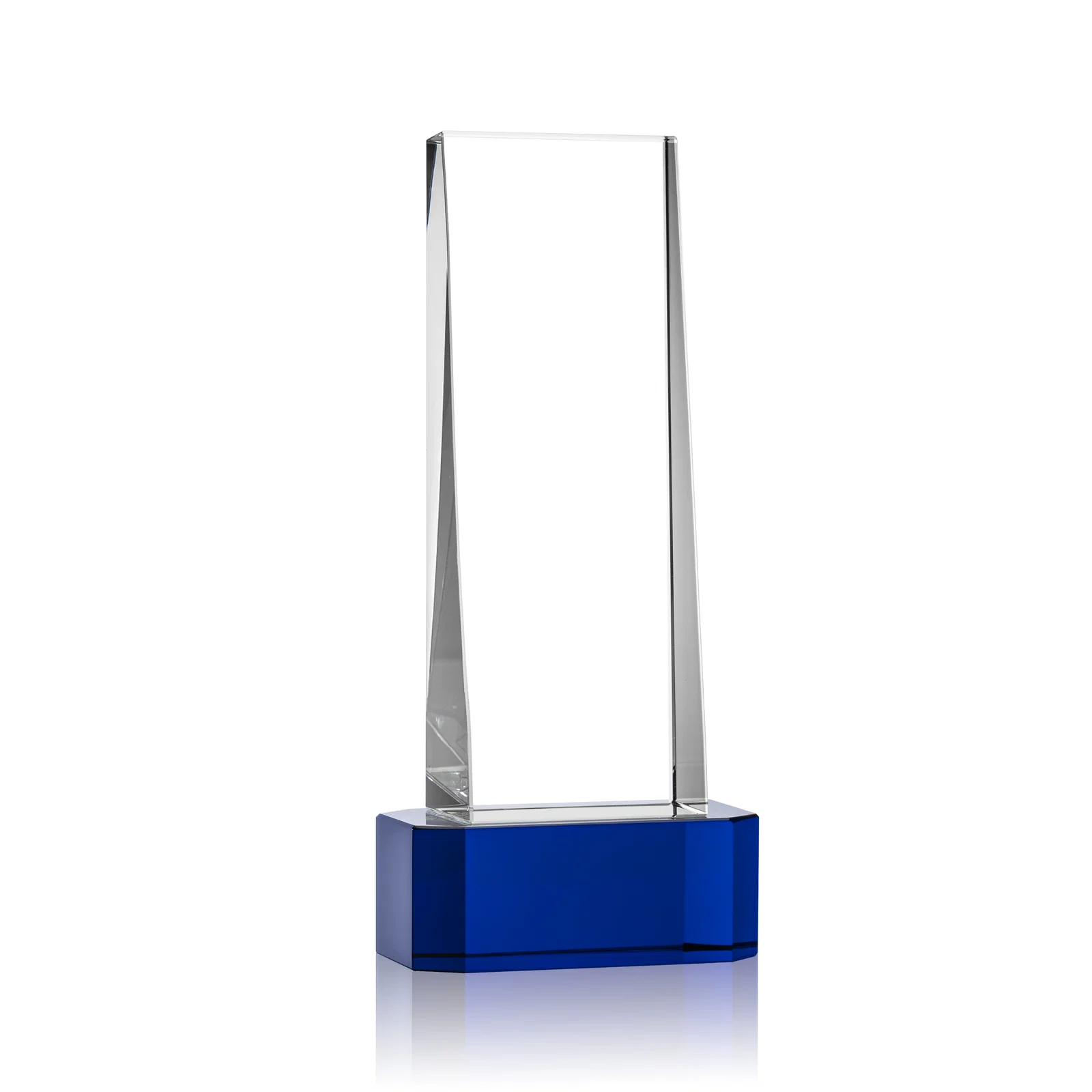 Custom printed Optical Crystal Slant-Front Tower Award on Clear Base, awards for team milestone celebrations