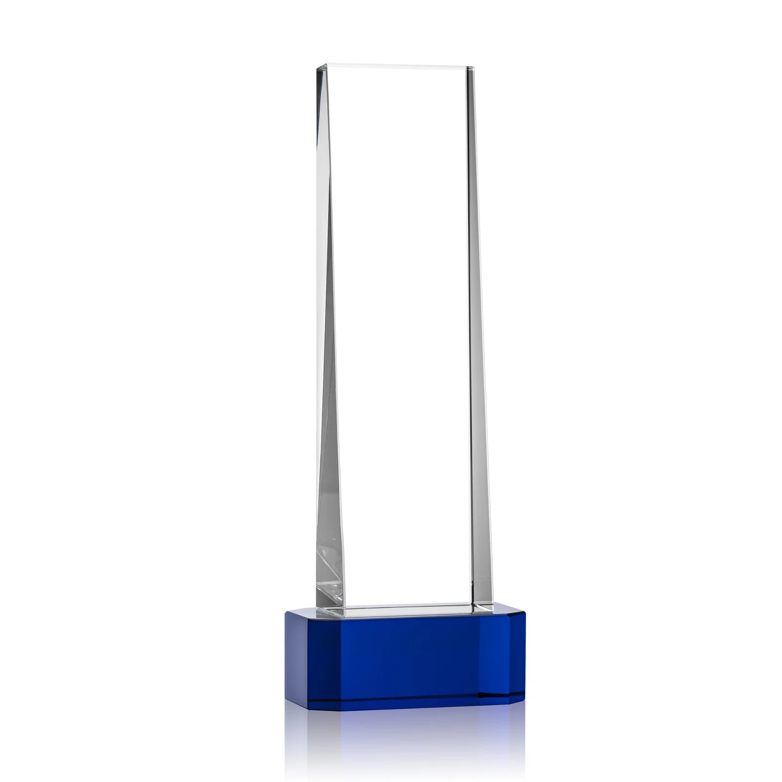 Custom printed Optical Crystal Slant-Front Tower Award on Clear Base, awards for donor appreciation