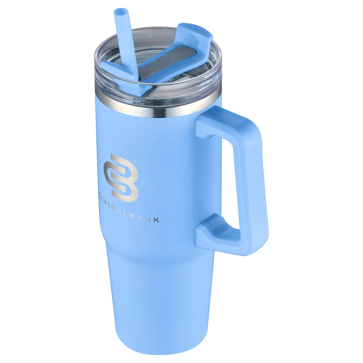 Side profile of the promotional Milo 30 oz Stainless Steel Mug with Straw