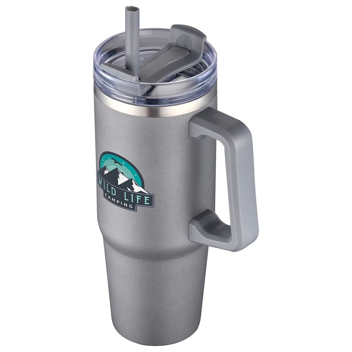 Close-up of the Milo Mug's straw and lid closure detail