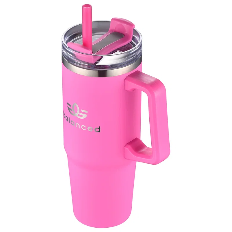 Branded Milo 30 oz Mug with Straw in use at a desk, promotional drinkware lifestyle shot